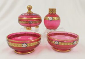 c1880 Moser Cranberry Glass Dressing Table Set