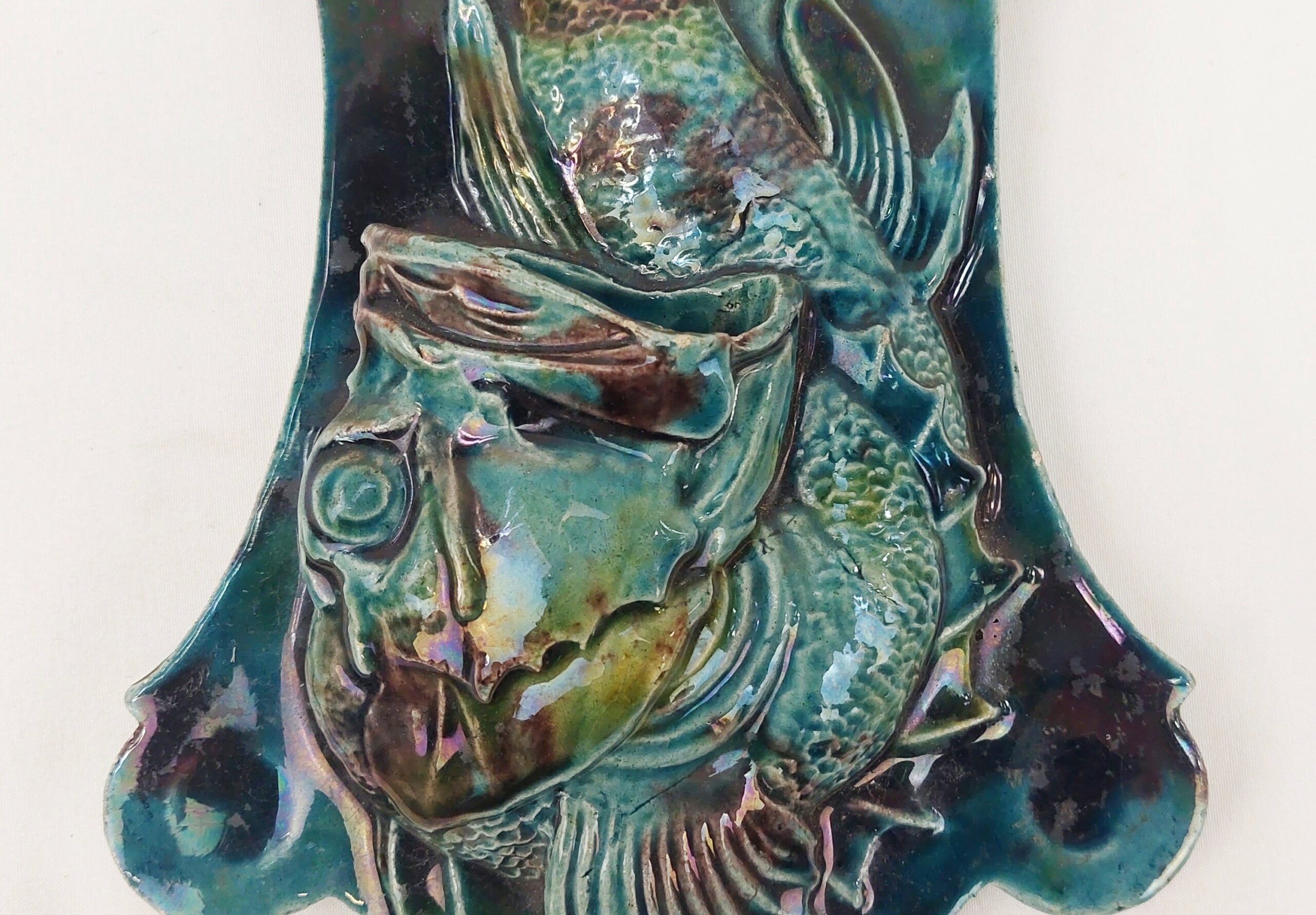 Victorian Majolica Fish Wall Pocket - Image 3