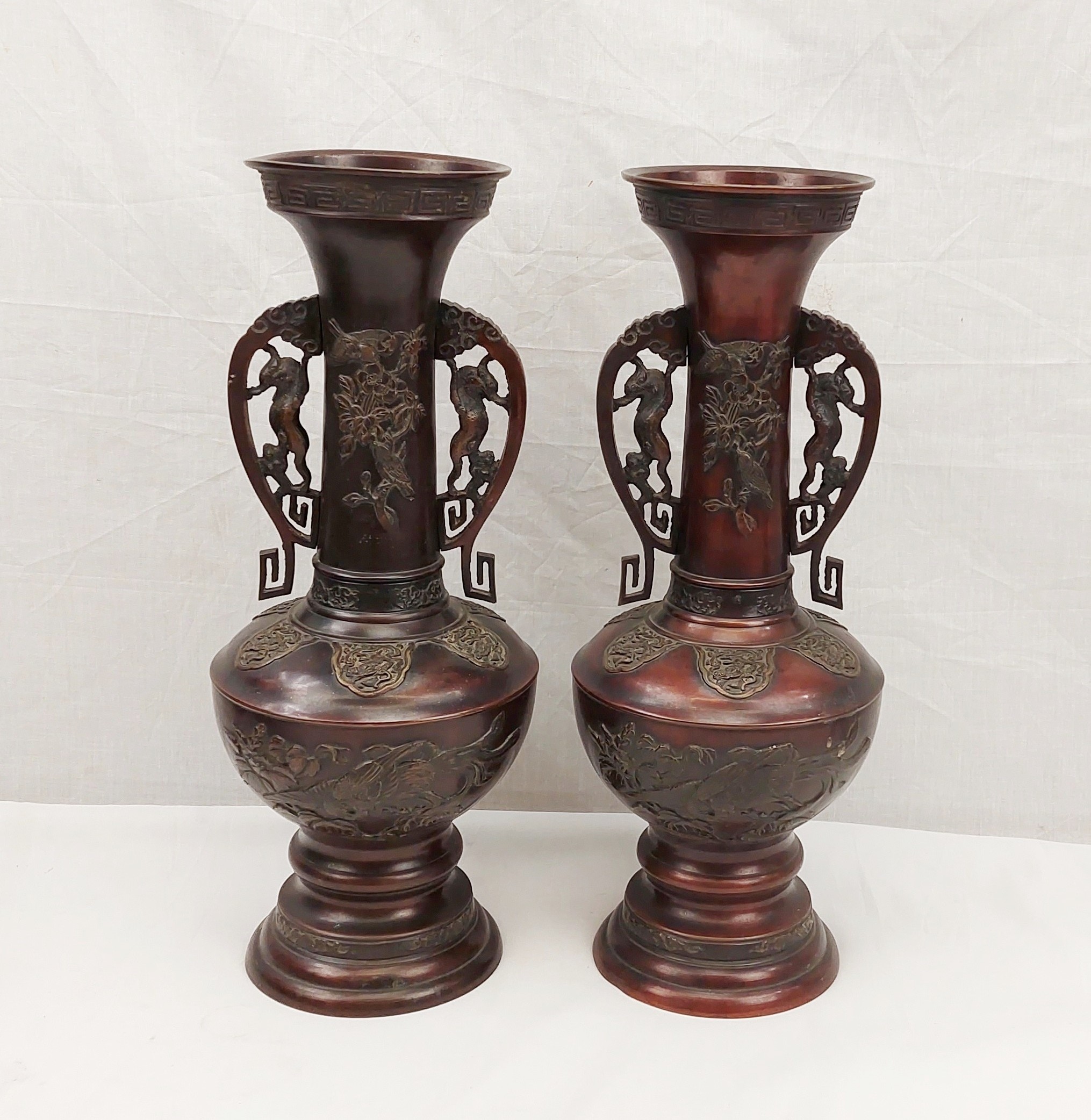 Pair Of Japanese Victorian 19th Century Bronze Vases