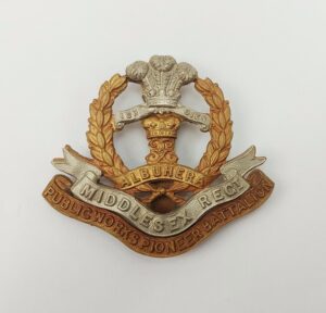 Rare WW1 Public Works Pioneer Battalion Middlesex Regiment Cap Badge