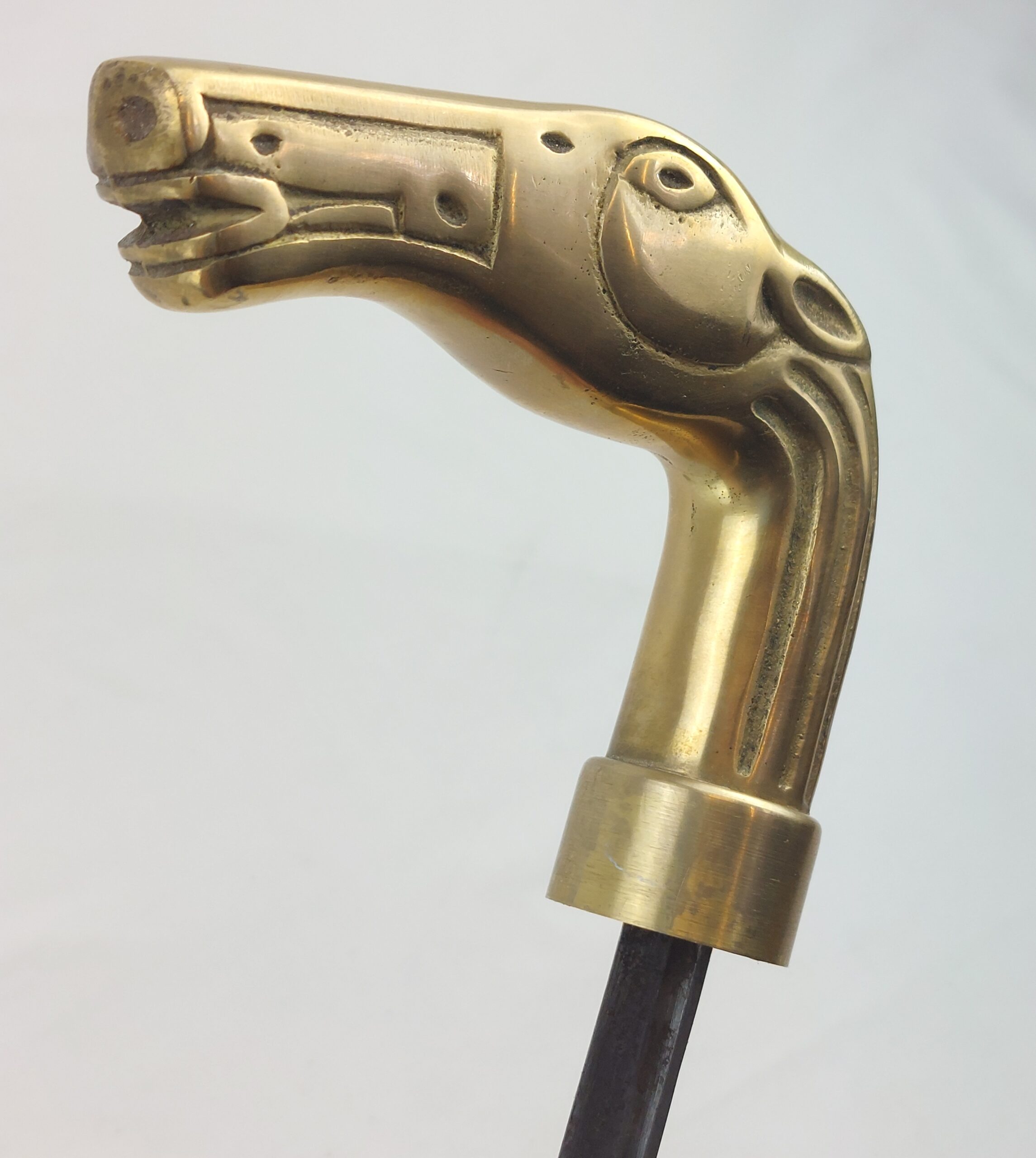Unusual, Brass Horse Headed, Collapsible, Black Sword Stick with Hidden Blade - Image 9