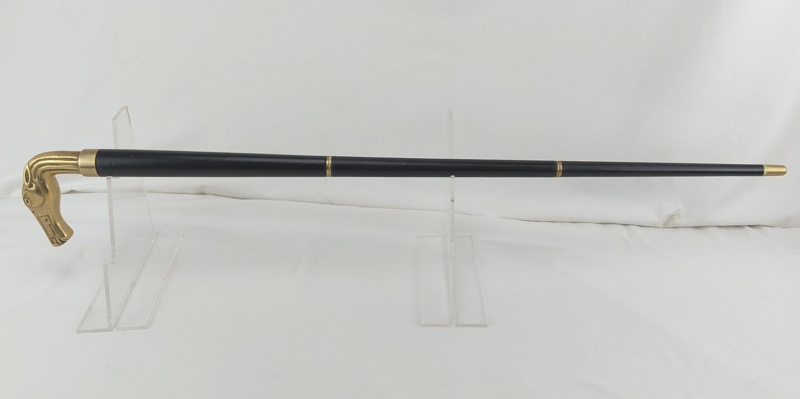Unusual, Brass Horse Headed, Collapsible, Black Sword Stick with Hidden Blade - Image 2