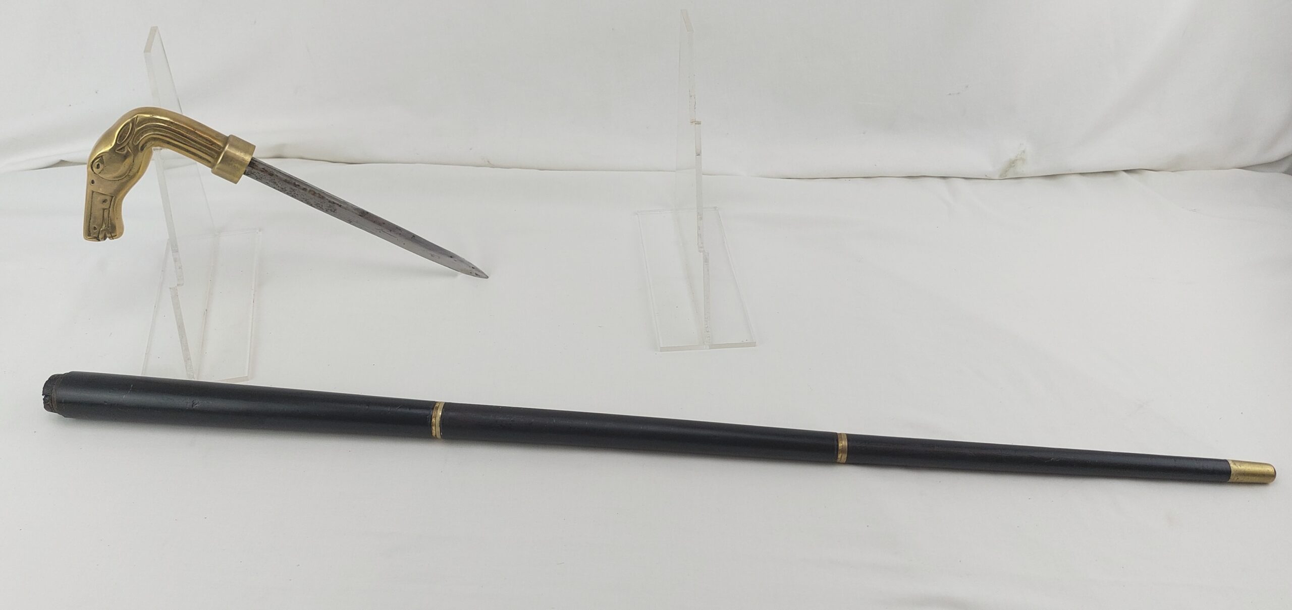 Unusual, Brass Horse Headed, Collapsible, Black Sword Stick with Hidden Blade - Image 3