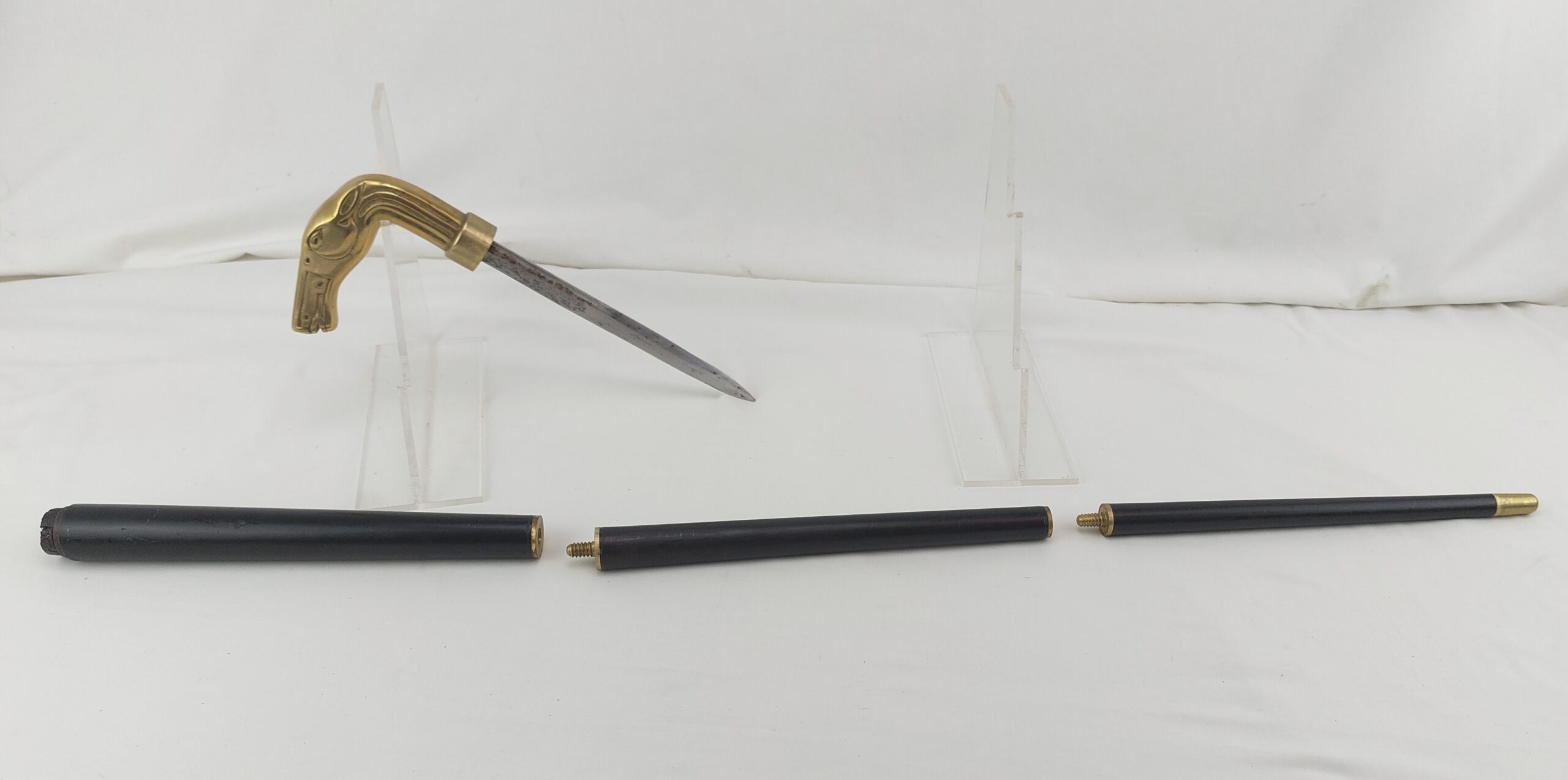 Unusual, Brass Horse Headed, Collapsible, Black Sword Stick with Hidden Blade - Image 4