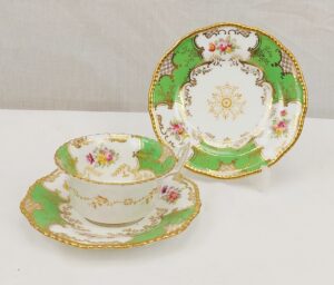 c1900 Coalport Gilt Floral Cup, Saucer And Teaplate Trio