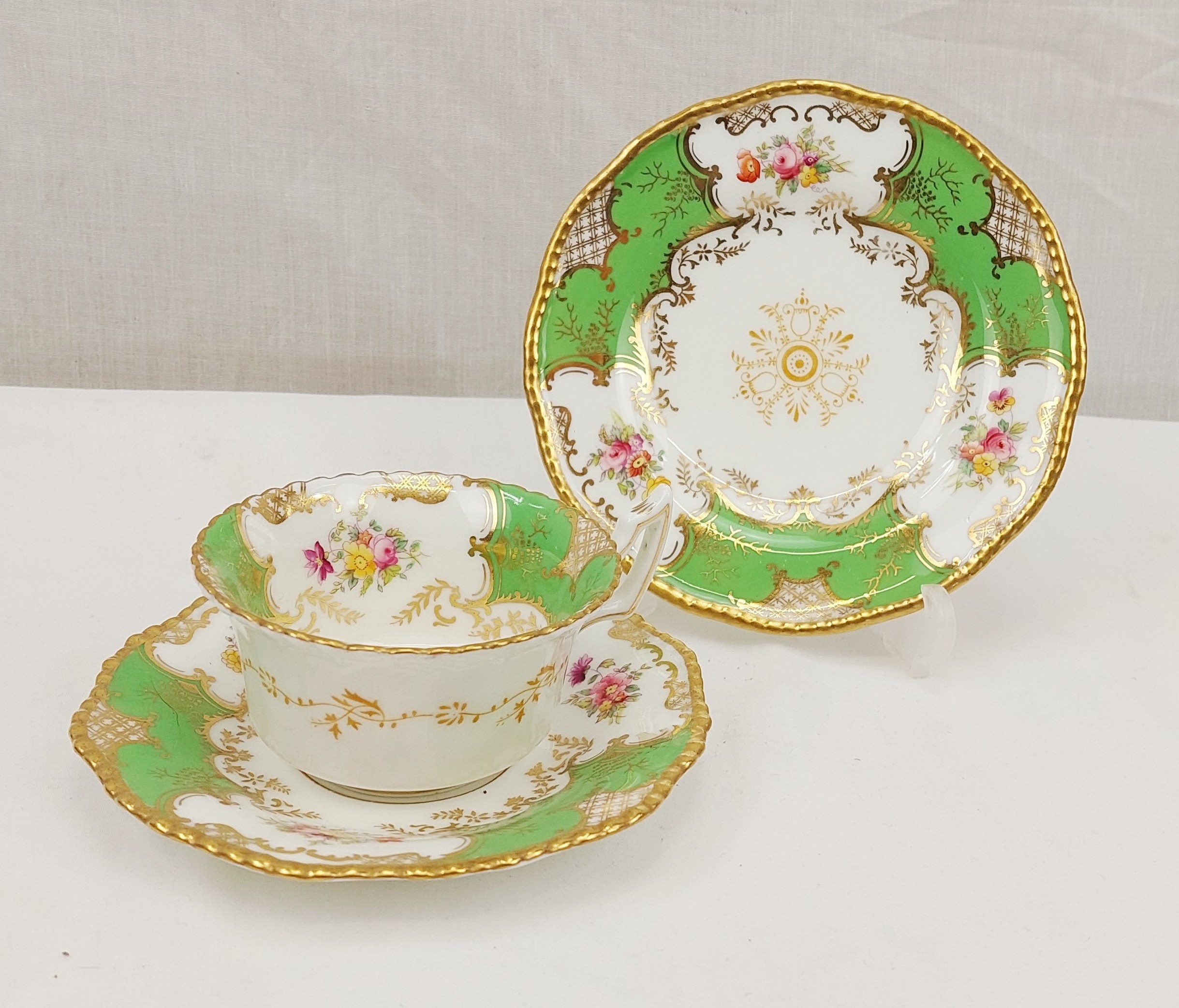 c1900 Coalport Gilt Floral Cup, Saucer And Teaplate Trio