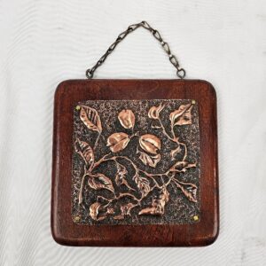 Art Nouveau Hammered Copper Plaque Of Leaves And Berries
