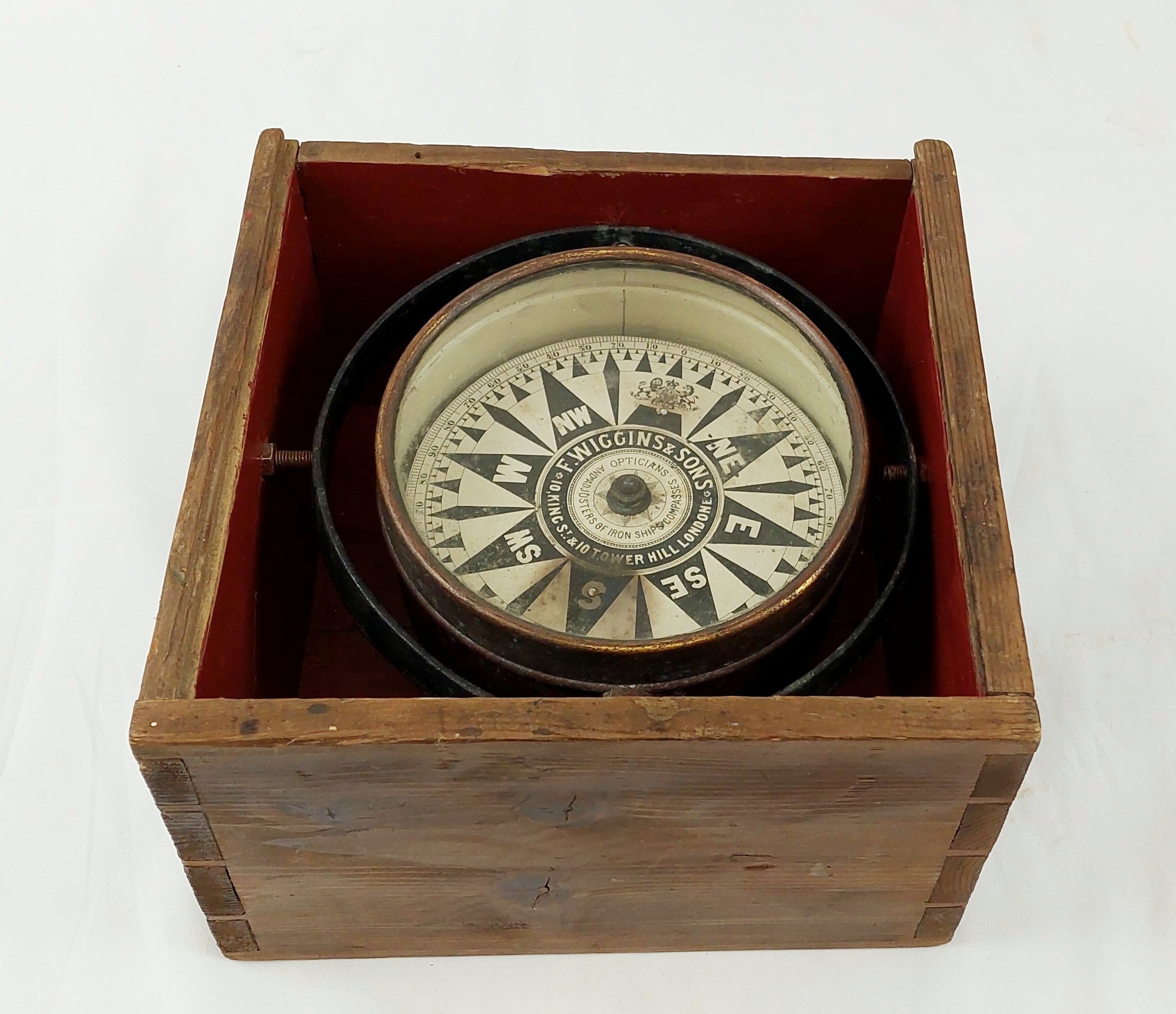 Circa WW1 Cased F Wiggins & Sons Marine Dry Card Compass