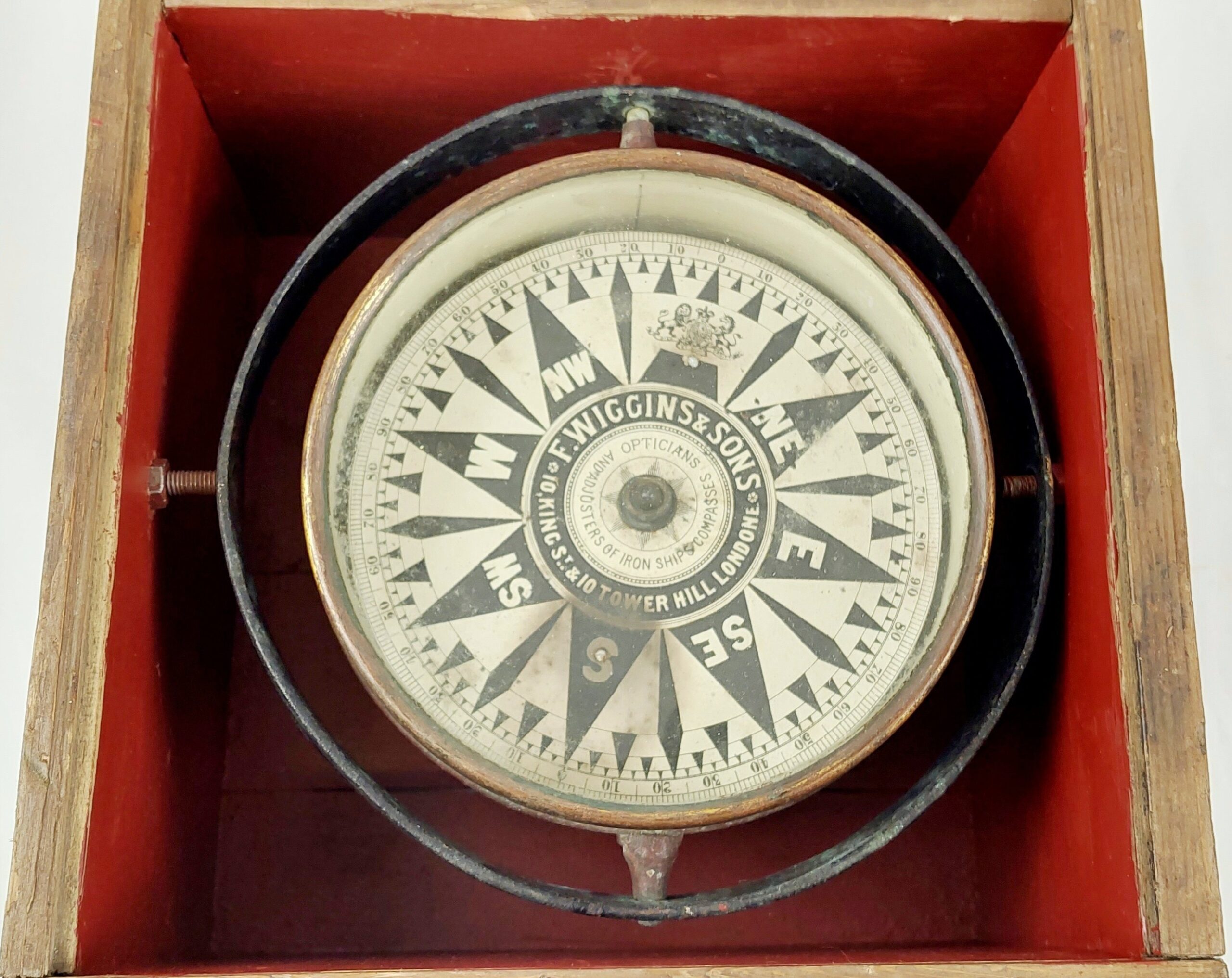 Circa WW1 Cased F Wiggins & Sons Marine Dry Card Compass - Image 7