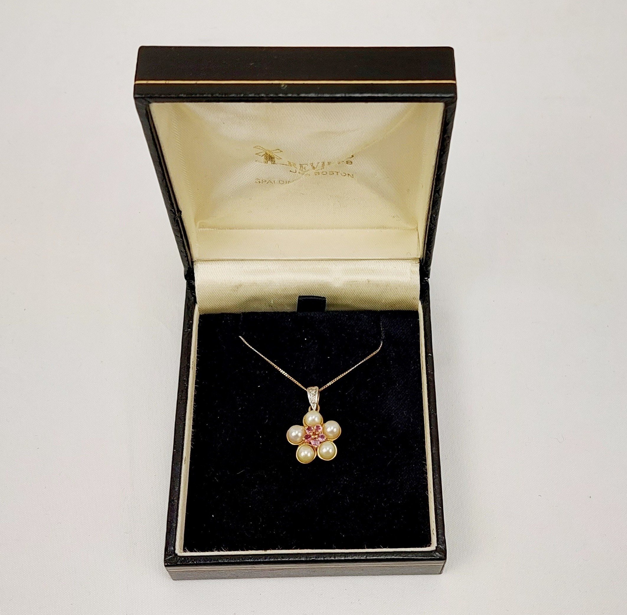 9ct Gold Pearl, Sapphire, Ruby & Diamond Pendant Necklace – 18 Inches - Image 8
