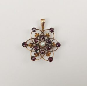 9ct Gold Garnet & Pearl Brooch Pendant