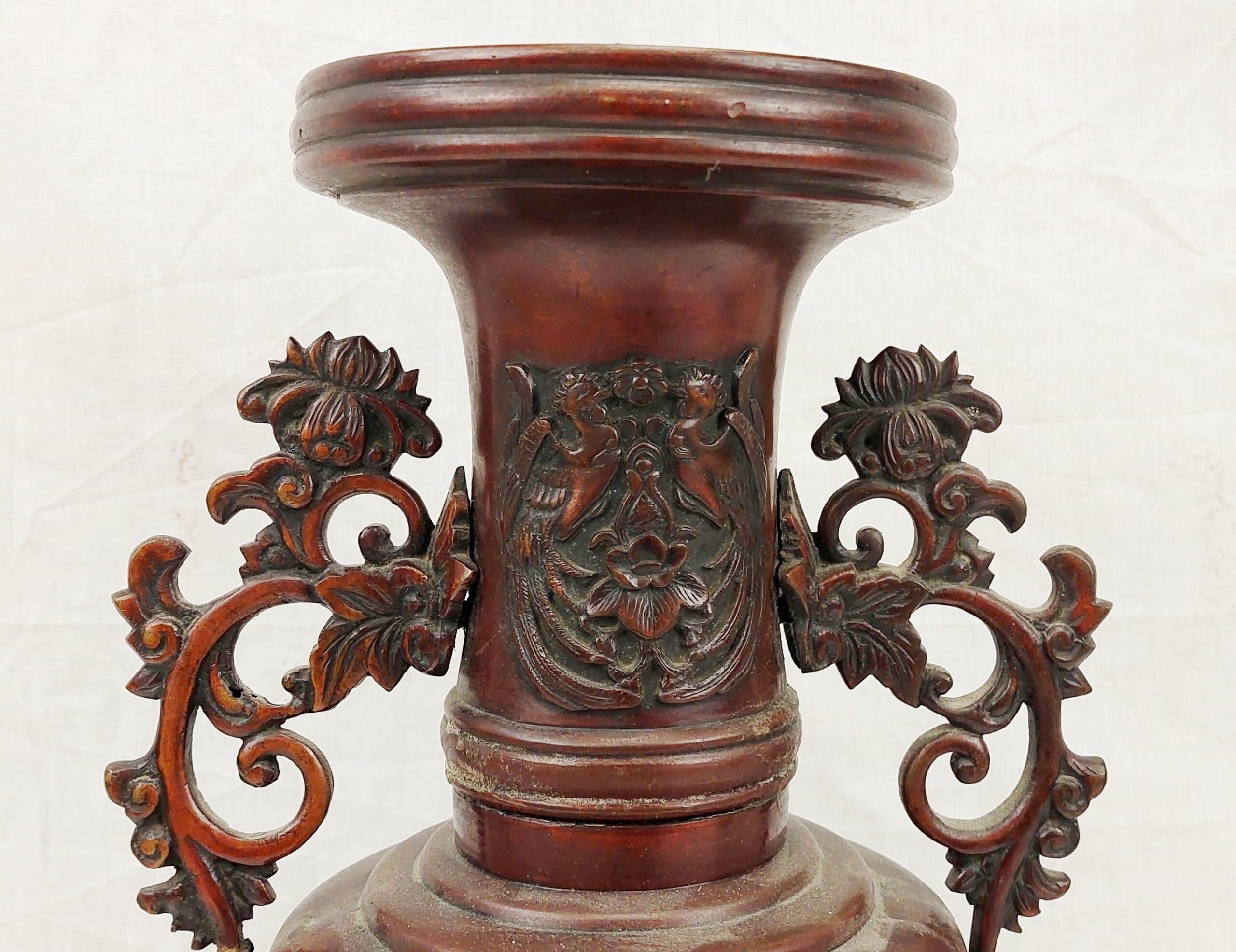 Japanese Victorian 19th Century Bronze Vase With Bird And Floral Panels - Image 13