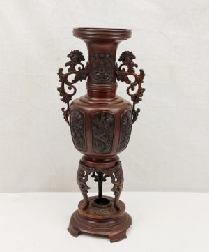 Japanese Victorian 19th Century Bronze Vase With Bird And Floral Panels