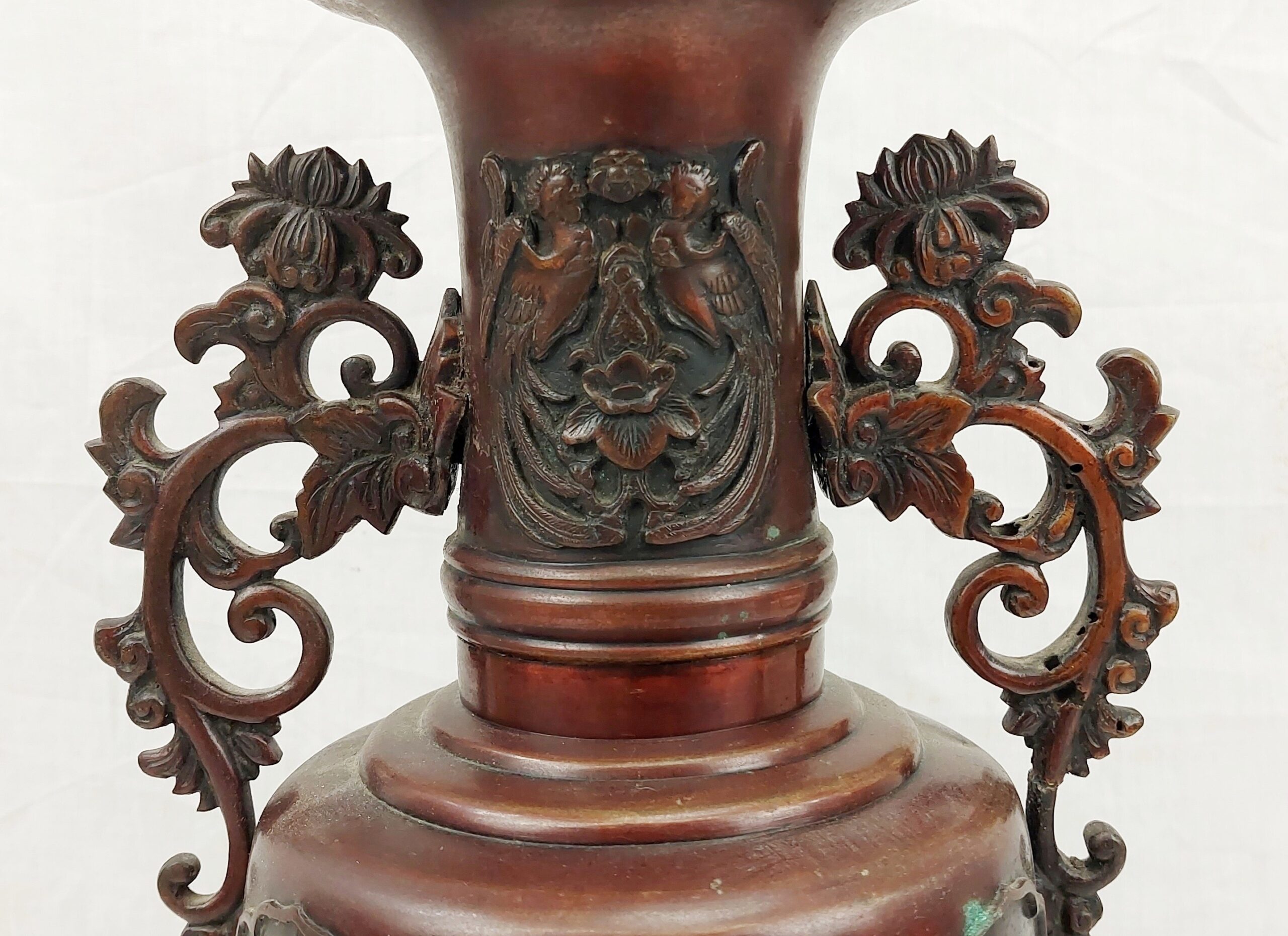 Japanese Victorian 19th Century Bronze Vase With Bird And Floral Panels - Image 7