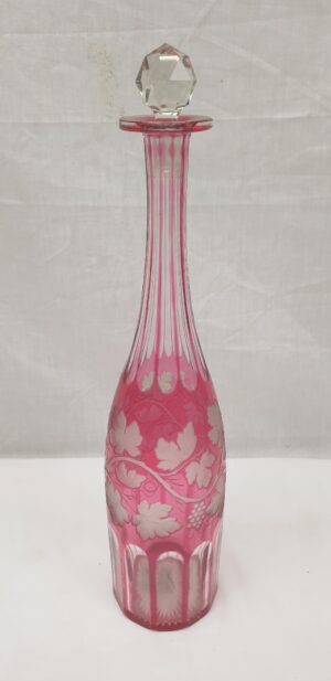 Victorian Cranberry Engraved And Cut Glass Decanter
