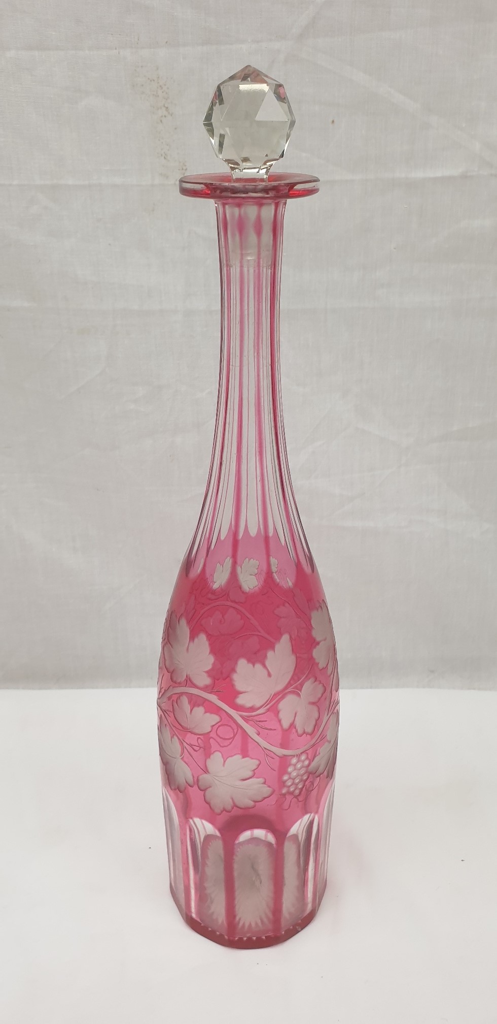 Victorian Cranberry Engraved And Cut Glass Decanter