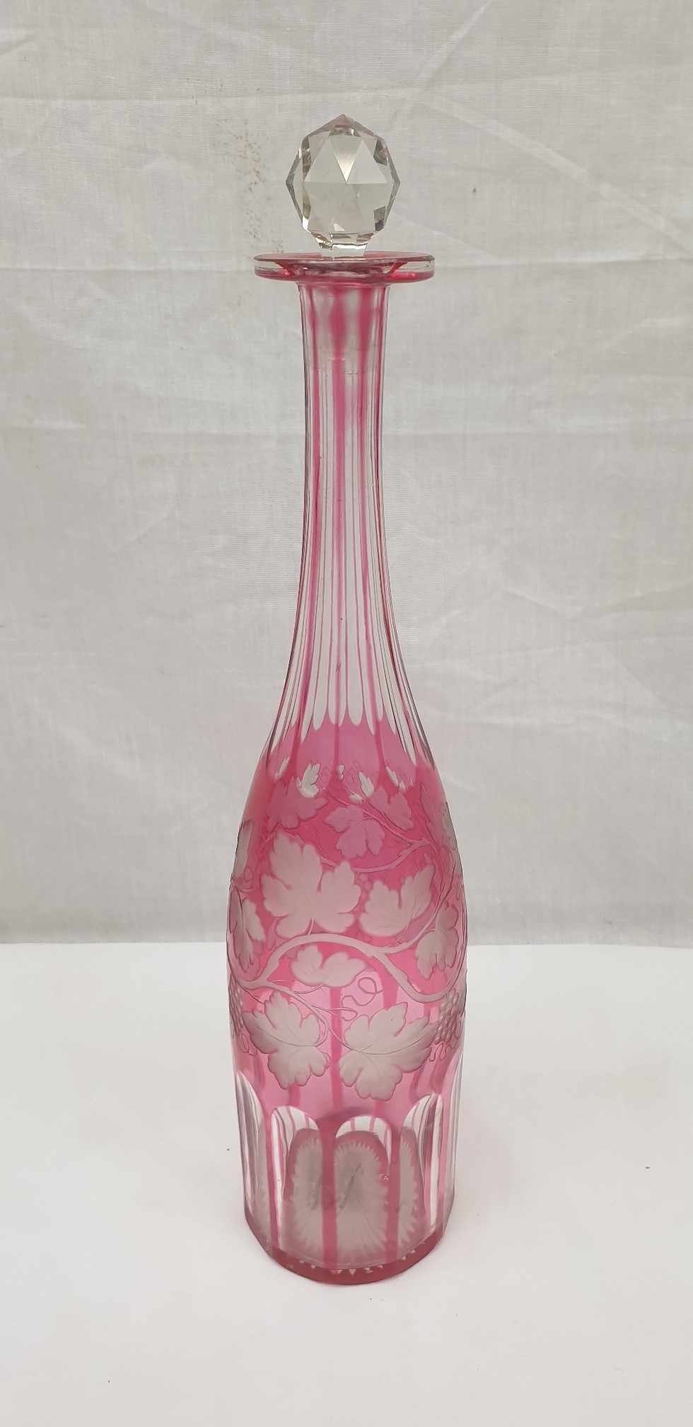 Victorian Cranberry Engraved And Cut Glass Decanter - Image 3