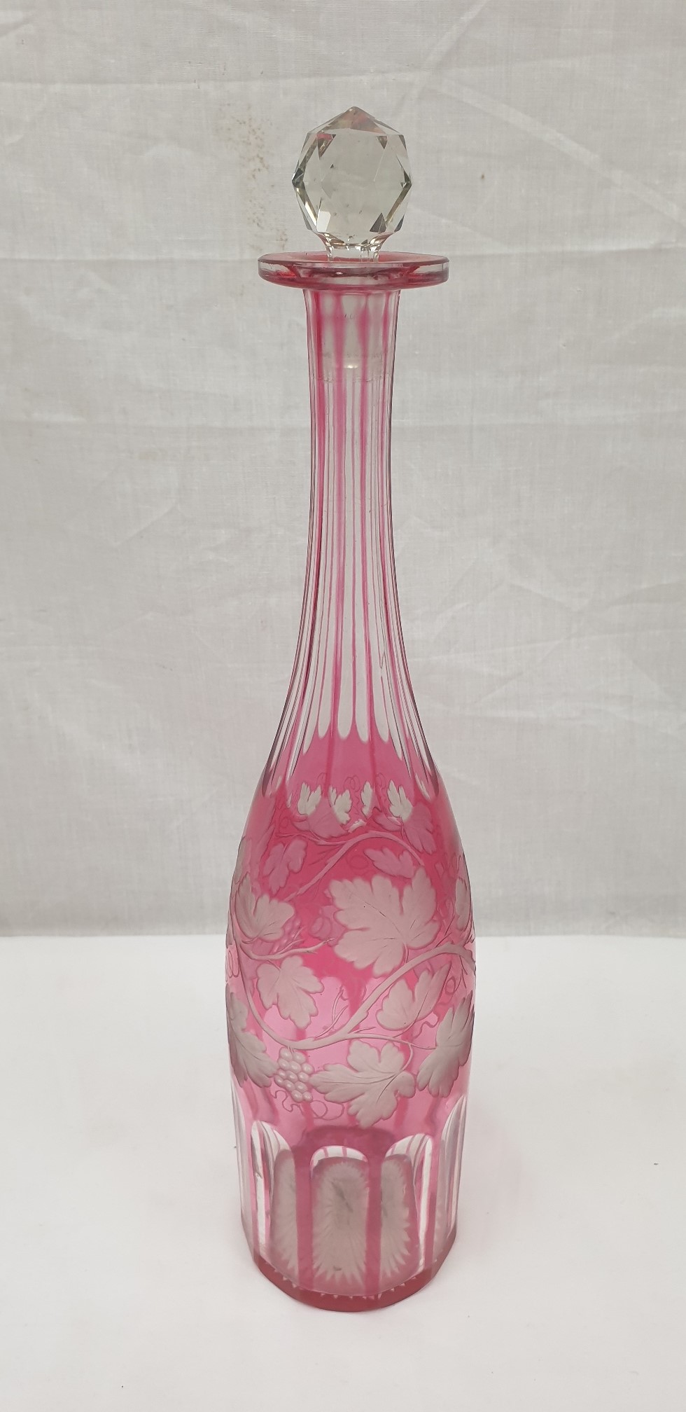 Victorian Cranberry Engraved And Cut Glass Decanter - Image 2