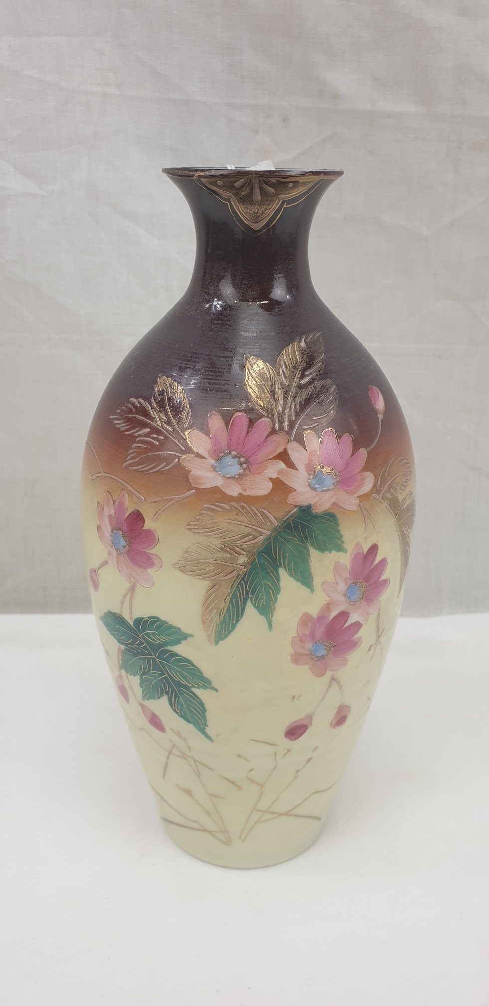 Victorian Floral Hand Painted Overlay Glass Vase