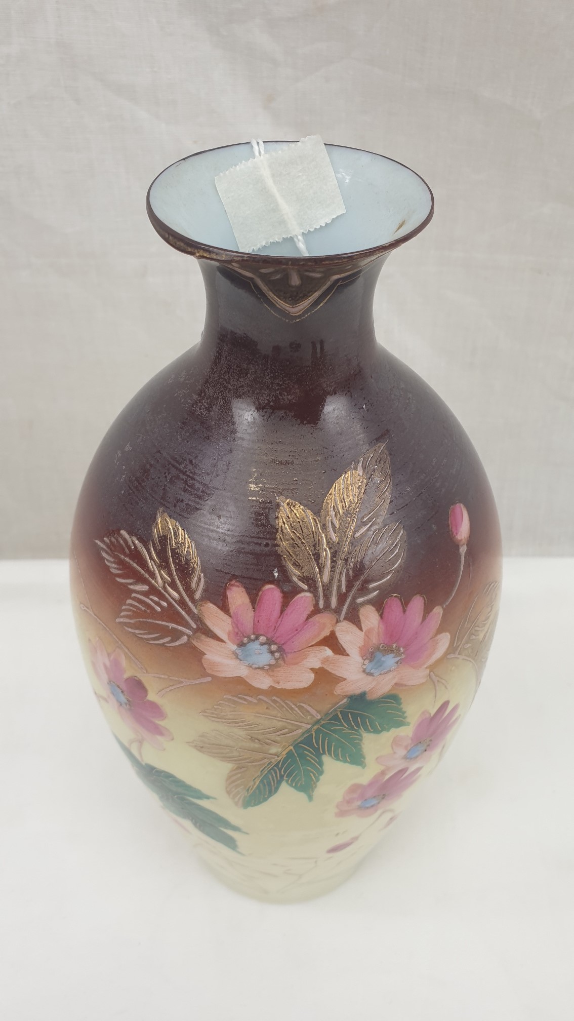 Victorian Floral Hand Painted Overlay Glass Vase - Image 2
