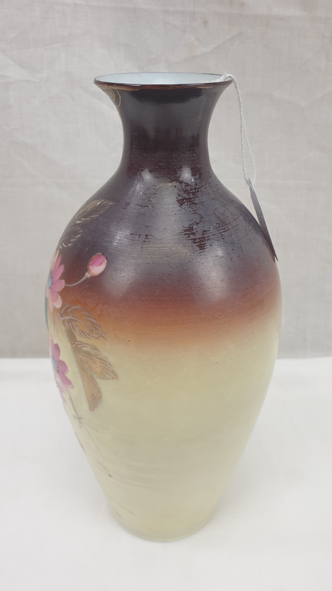 Victorian Floral Hand Painted Overlay Glass Vase - Image 4