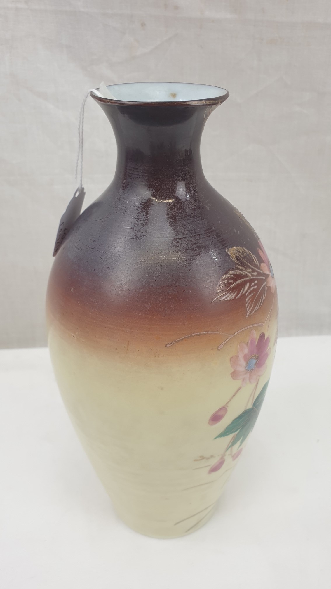Victorian Floral Hand Painted Overlay Glass Vase - Image 3