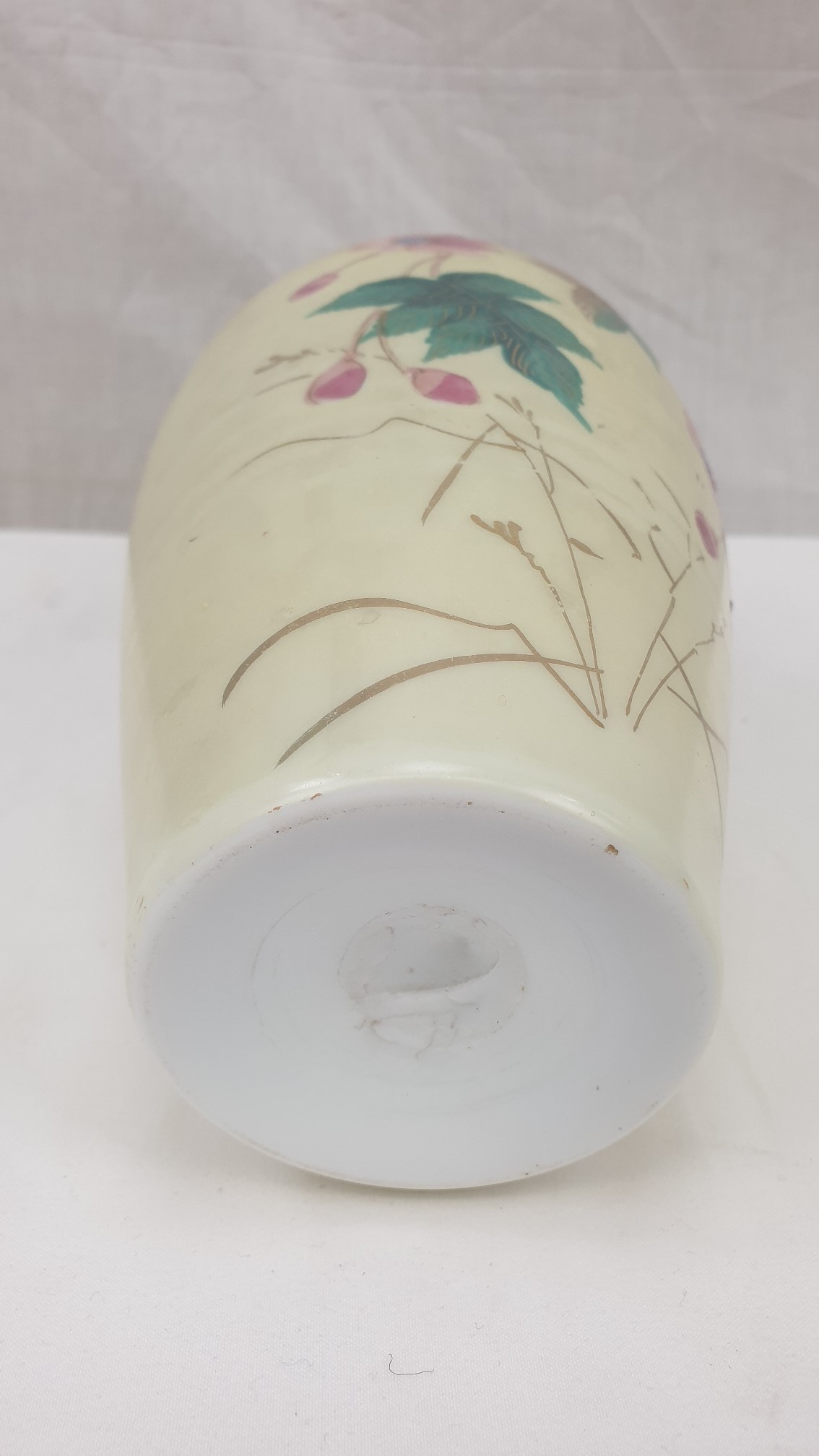 Victorian Floral Hand Painted Overlay Glass Vase - Image 6