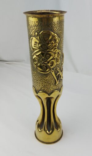 WW1, Dated 1916, Elaborate, Trench Art, Brass Vase, Made from French Shell Casing - Remington UMC 75 DE C 181 L4 16 C PCFD