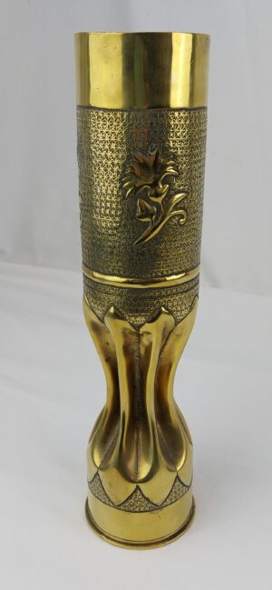 WW1, Elaborate, French Trench Art, Brass Vase, Made from French 75 DE C APX CC21OL16 SD Shell Casing