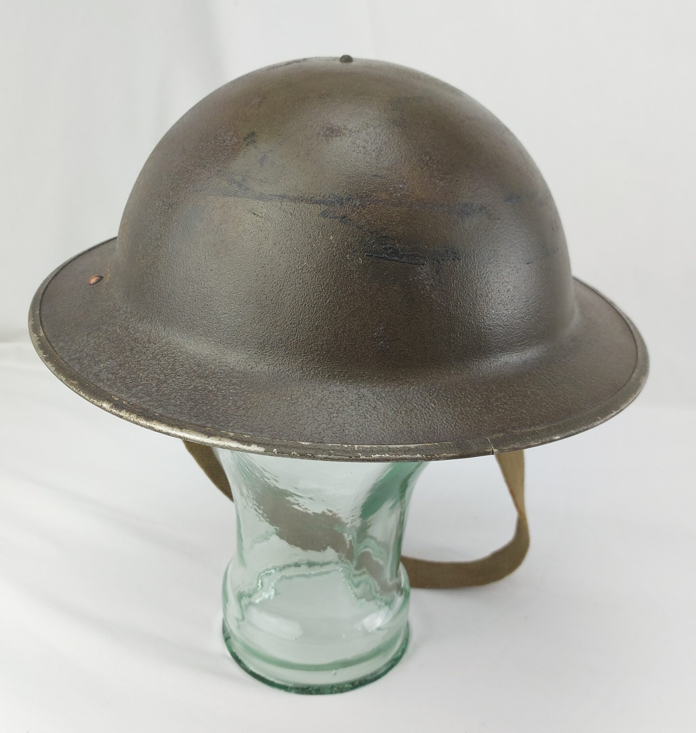 WW2 British Army Brodie MK11 Helmet with Original leather liner by CCL 11 and canvas chin strap. Dated 1943 - Image 3