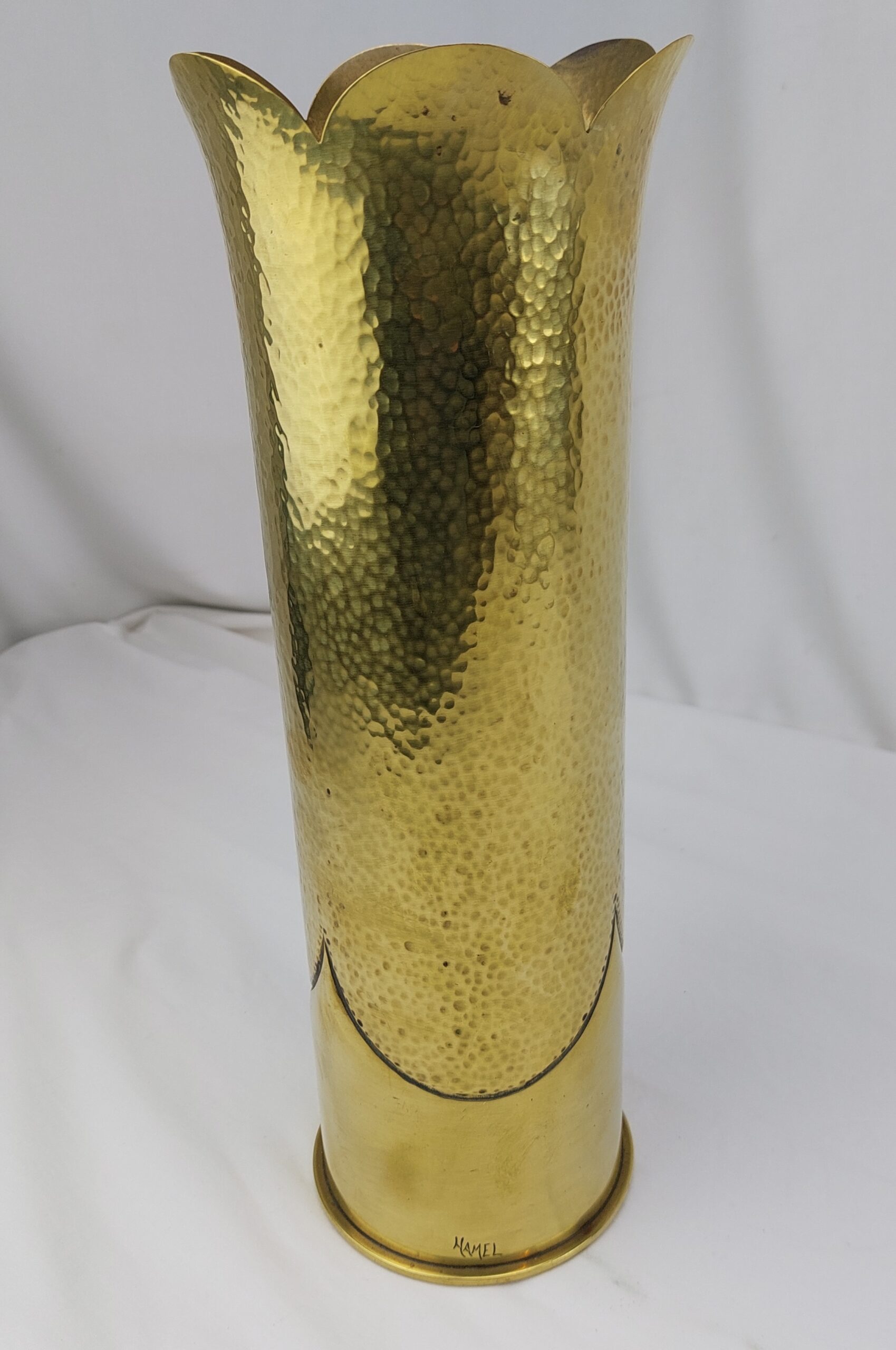 WW2, Trench Art, Brass Tulip Vase, Signed Hamel, Made from 105 MM M14 Type 1 Shell, dated 1943