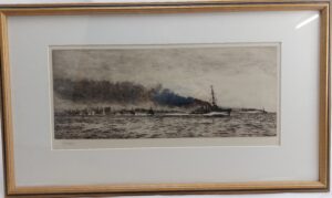 William Lionel Wyllie, Original signed etching, The Destroyer Attack at The Battle of Jutland: "Champion" and the Thirteenth Flotilla Ahead of the Battle Cruisers"
