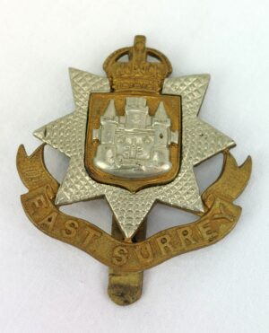 1898-1958, East Surrey Regimental Cap Badge, Bimetal, King’s Crown