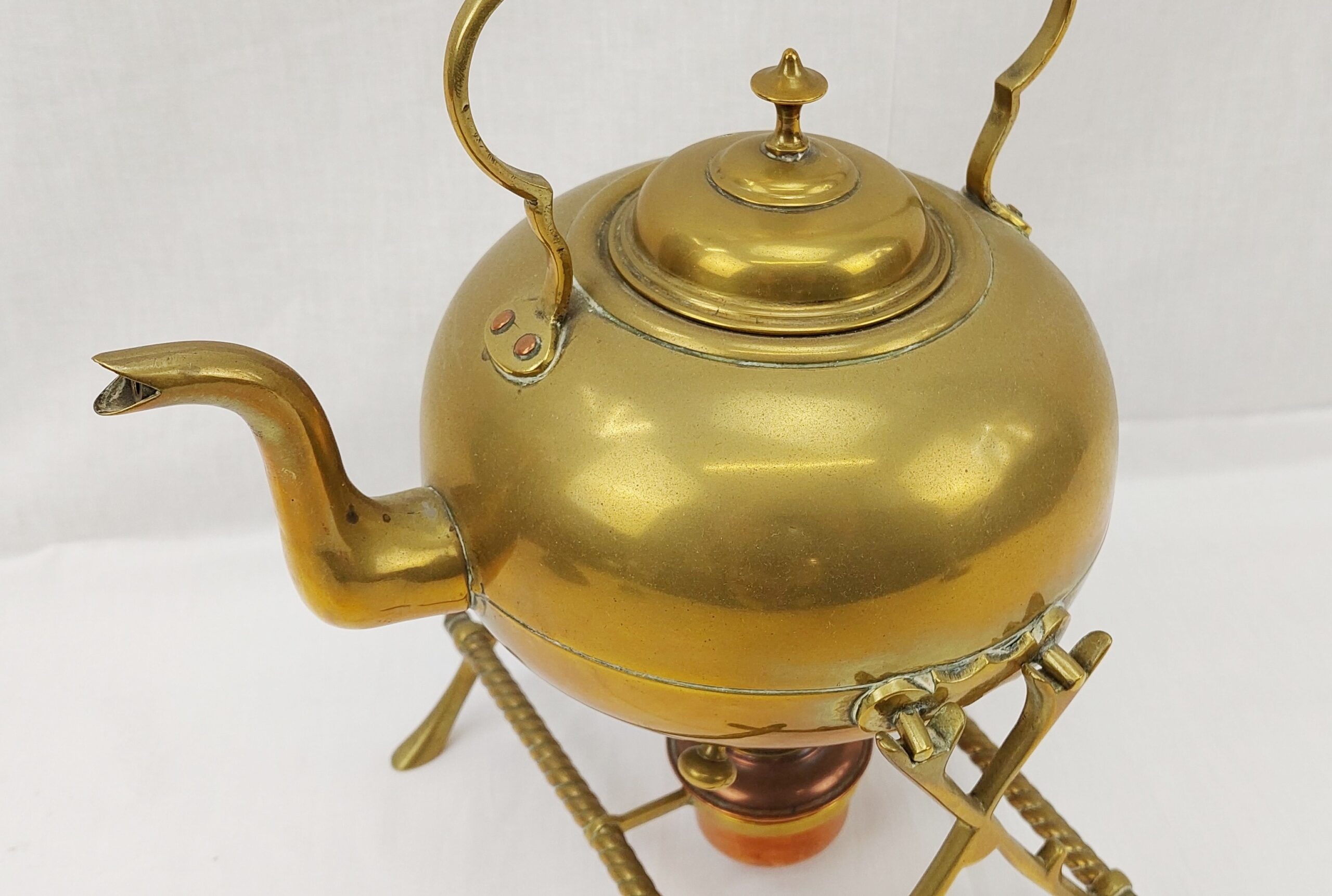 Antique Brass Tea Pot on Stand - Image 4
