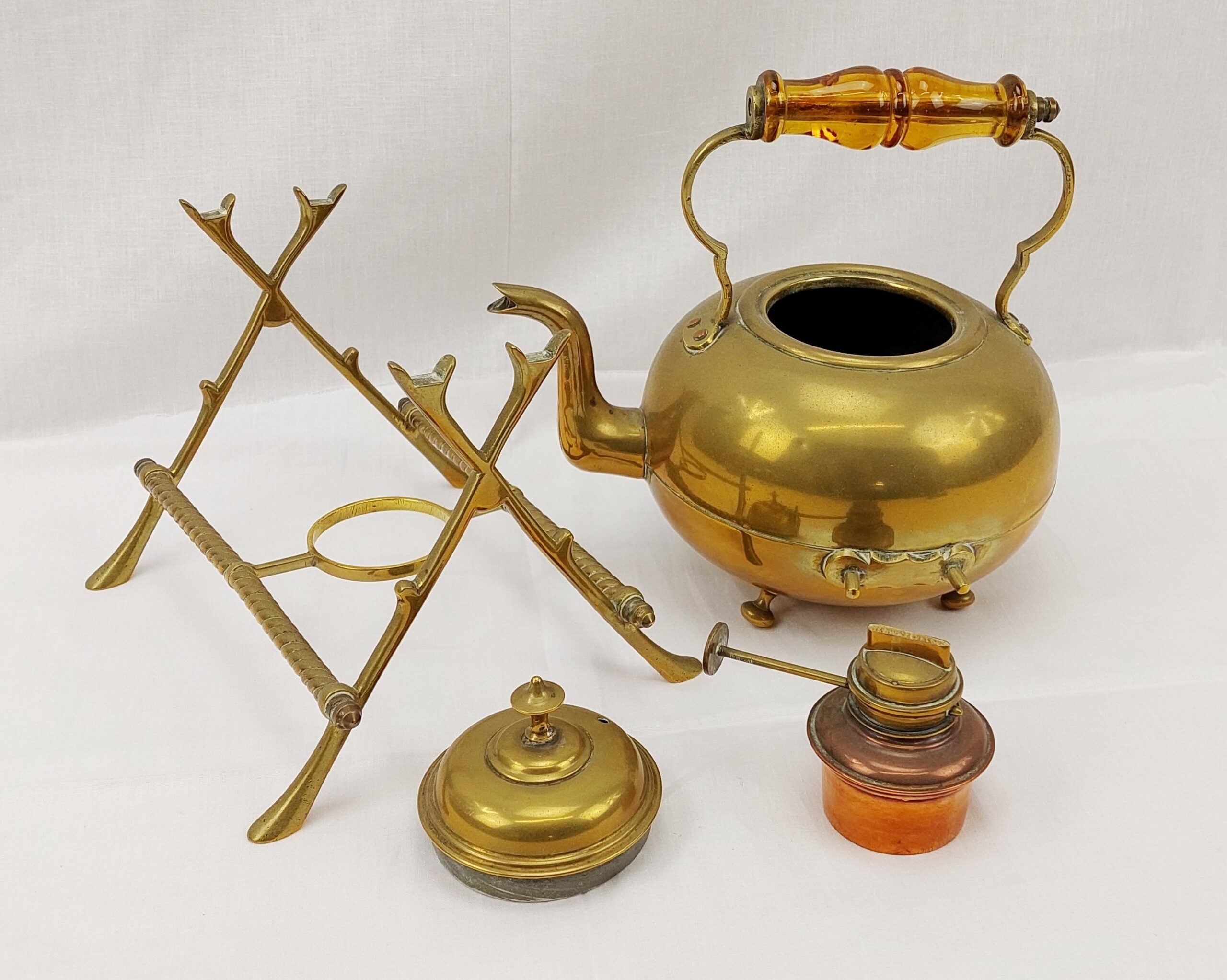 Antique Brass Tea Pot on Stand - Image 8