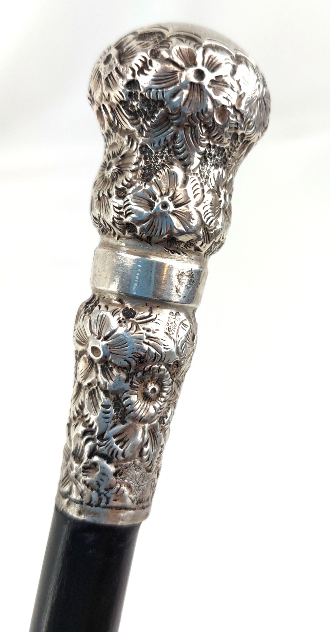 Ornate, Silver Tipped, Black, Slim, Walking Stick - Image 3
