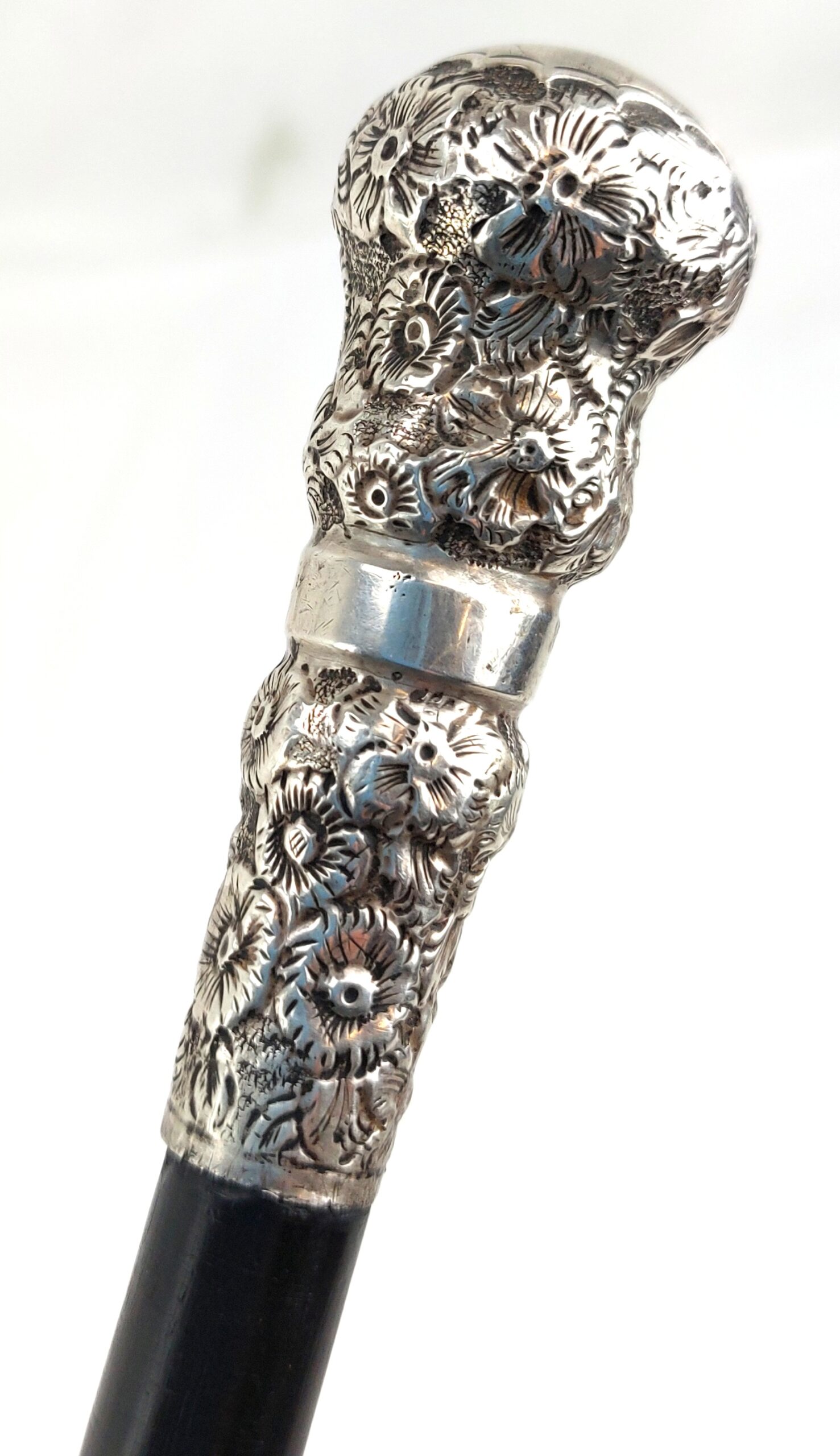 Ornate, Silver Tipped, Black, Slim, Walking Stick - Image 4