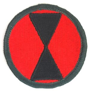 WW2 US Army, 7th Infantry Division Patch (Hourglass Division), Embroidered Round Army Patch