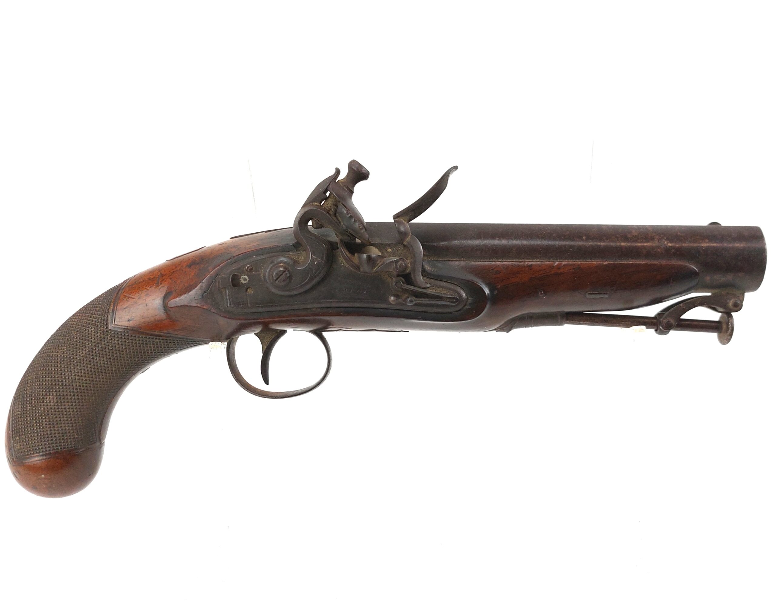 British, circa 1800, 11 Bore Flintlock Manstopper Pistol, by Smith London. Obsolete Calibre