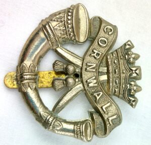 British, Duke of Cornwall Light Infantry, Cap Badge, by J.R. Gaunt, London