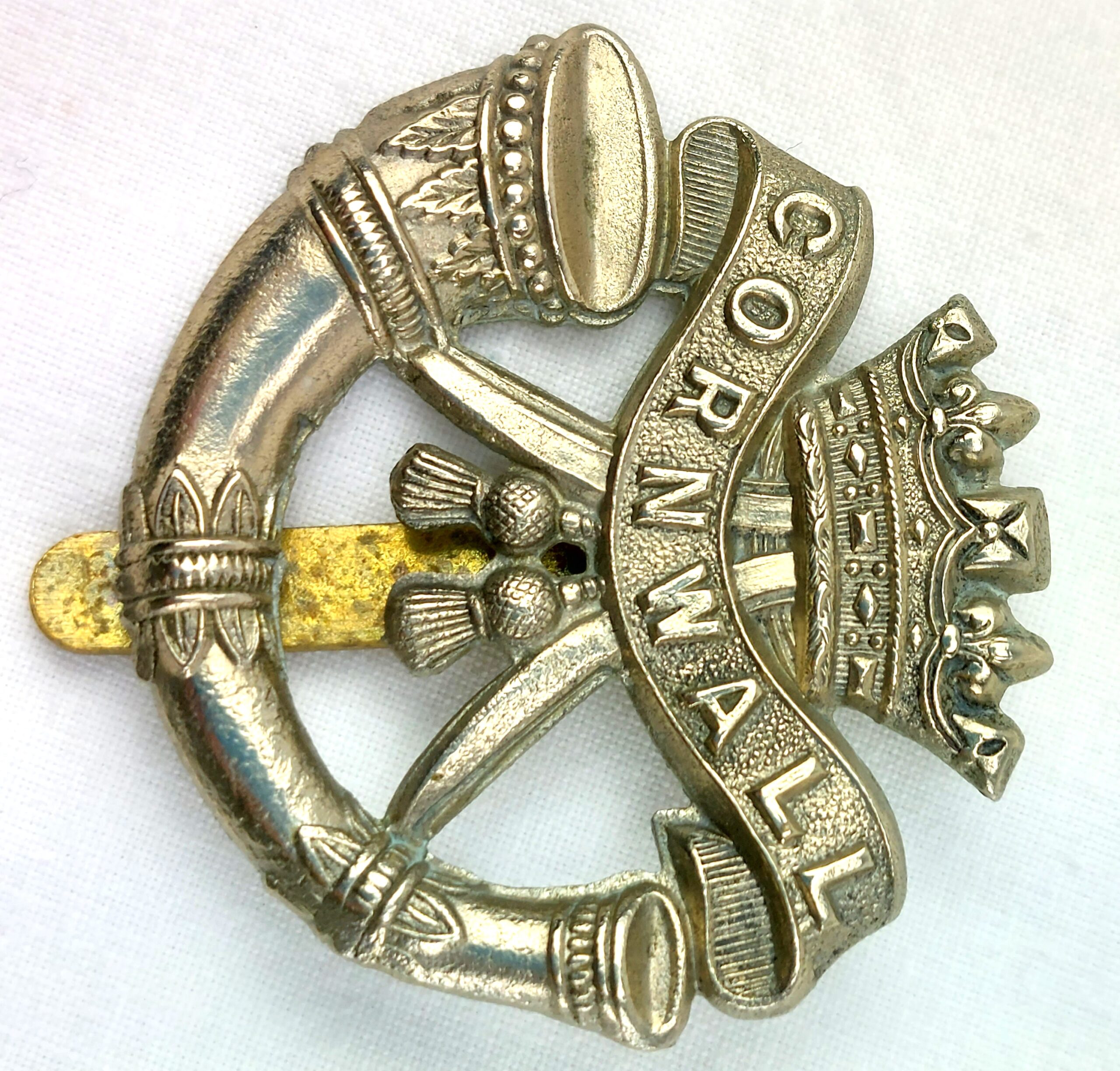 British, Duke of Cornwall Light Infantry, Cap Badge, by J.R. Gaunt, London