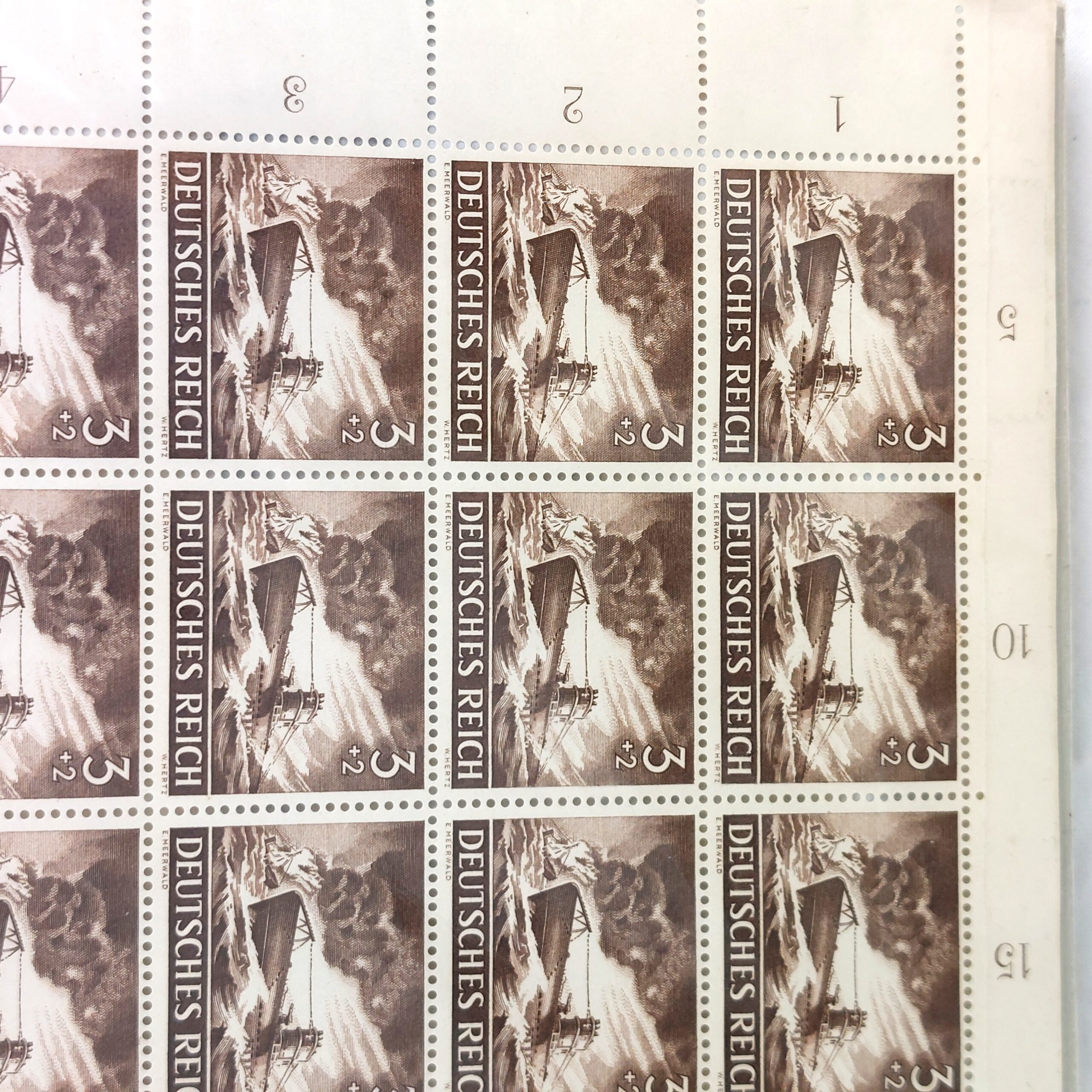 German, WW2, 1943 Wehrmacht Day Commemorative U-boat Sheet of Stamps (50), Unused, Signed W.Hertz and E. Meerwald - Image 2
