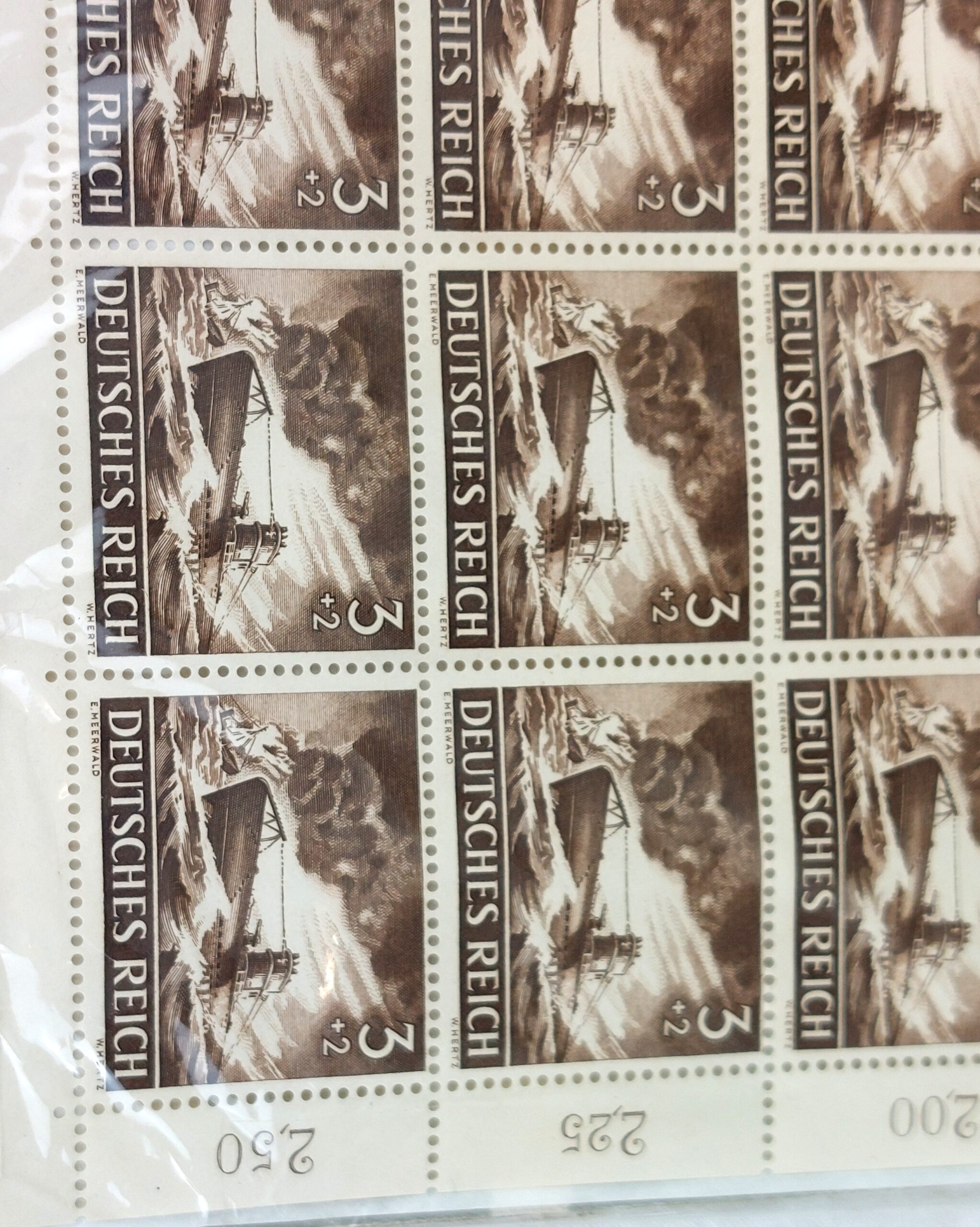 German, WW2, 1943 Wehrmacht Day Commemorative U-boat Sheet of Stamps (50), Unused, Signed W.Hertz and E. Meerwald - Image 5