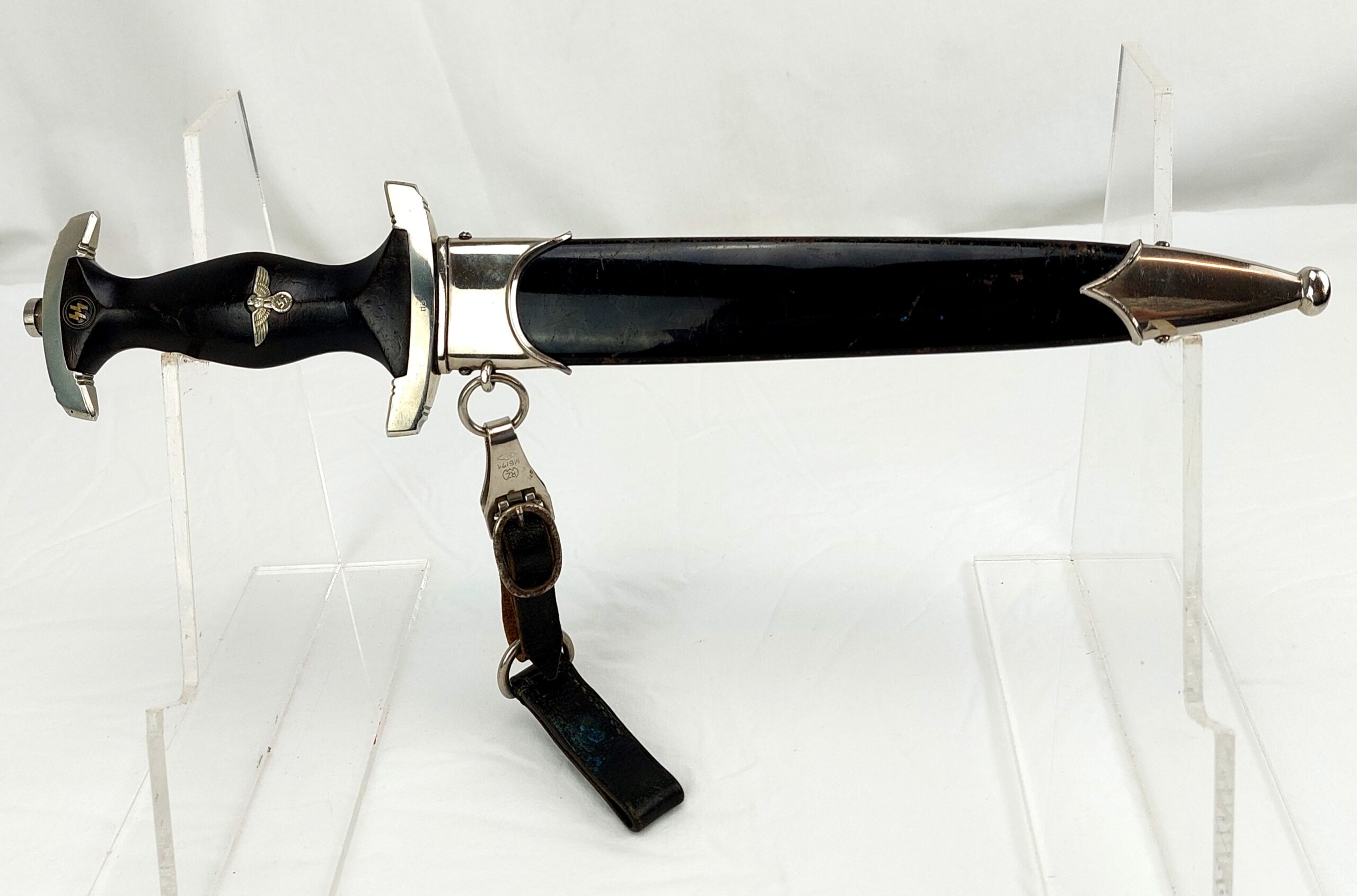 German, WW2, SS Honour Dagger and Scabbard, with Original Belt Hanger by Overhoff & Cie Lundenscheid
