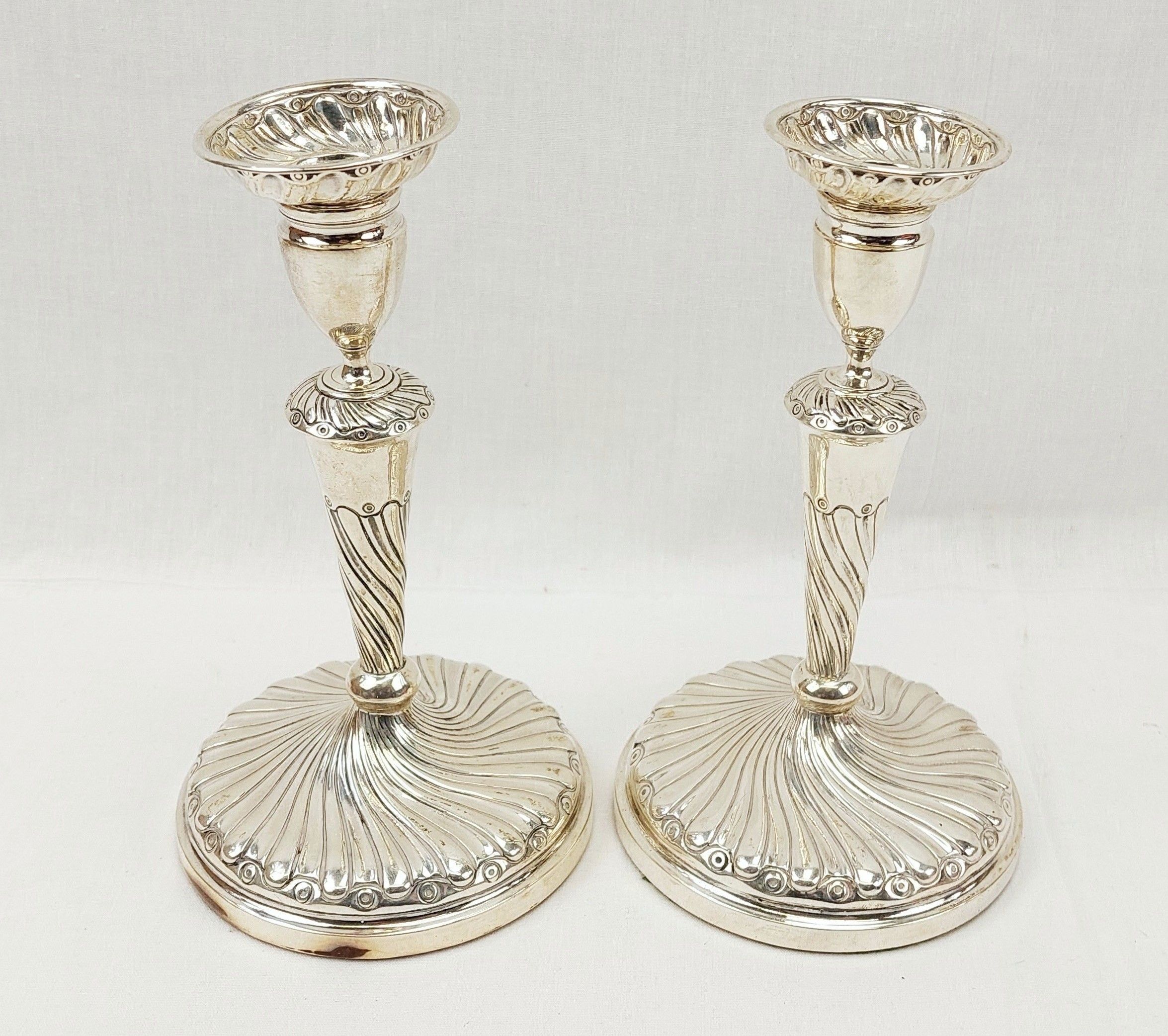 Pair London 1800 George III Sterling Silver Candlesticks By Eley And Fearn - Image 2