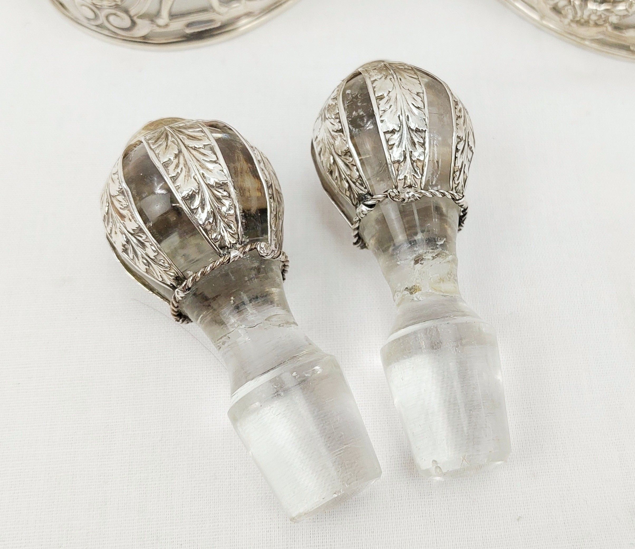 Pair Of Double Spout Birmingham 1915 Silver Mounted Carafes - Image 6
