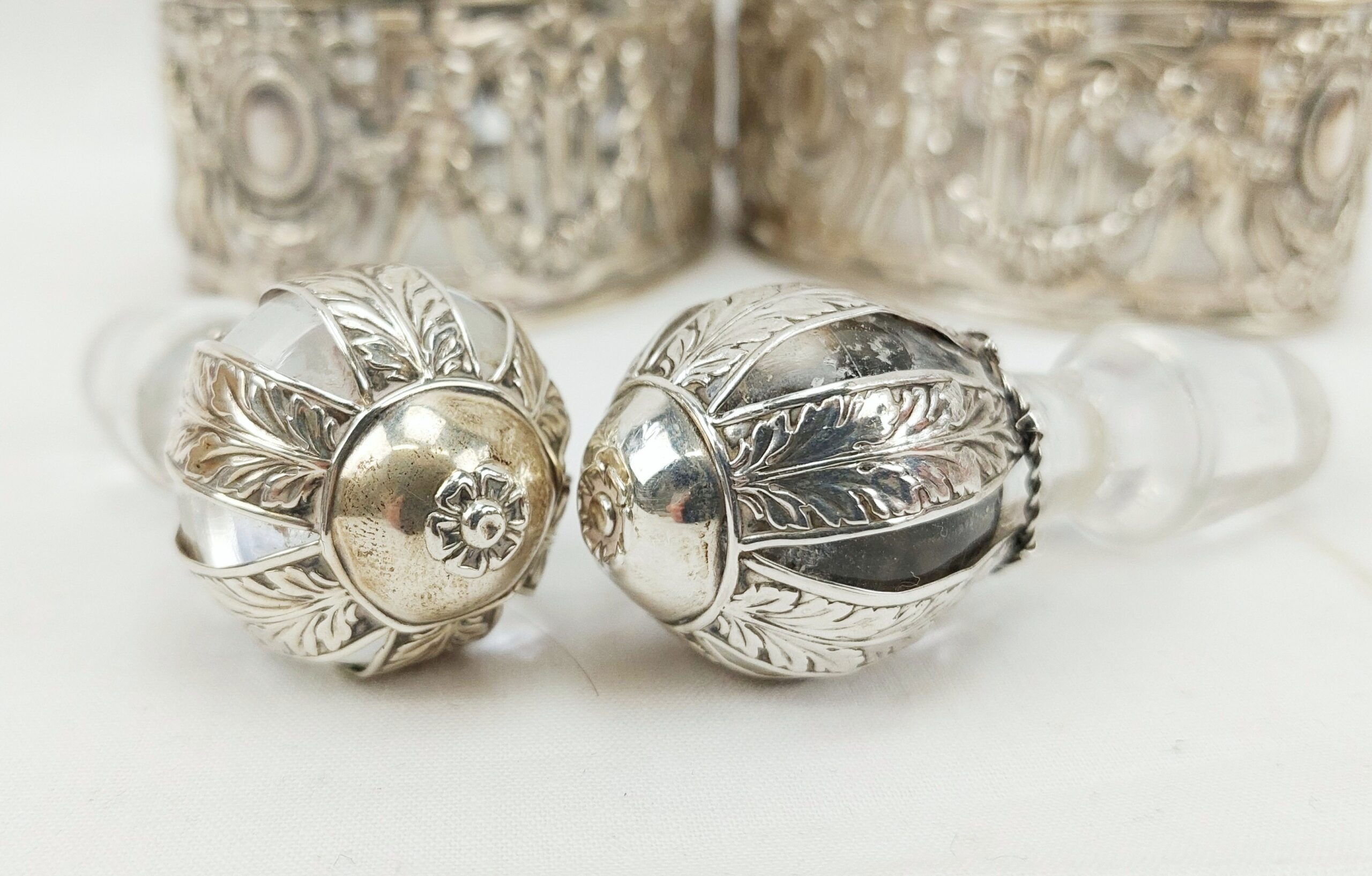 Pair Of Double Spout Birmingham 1915 Silver Mounted Carafes - Image 5