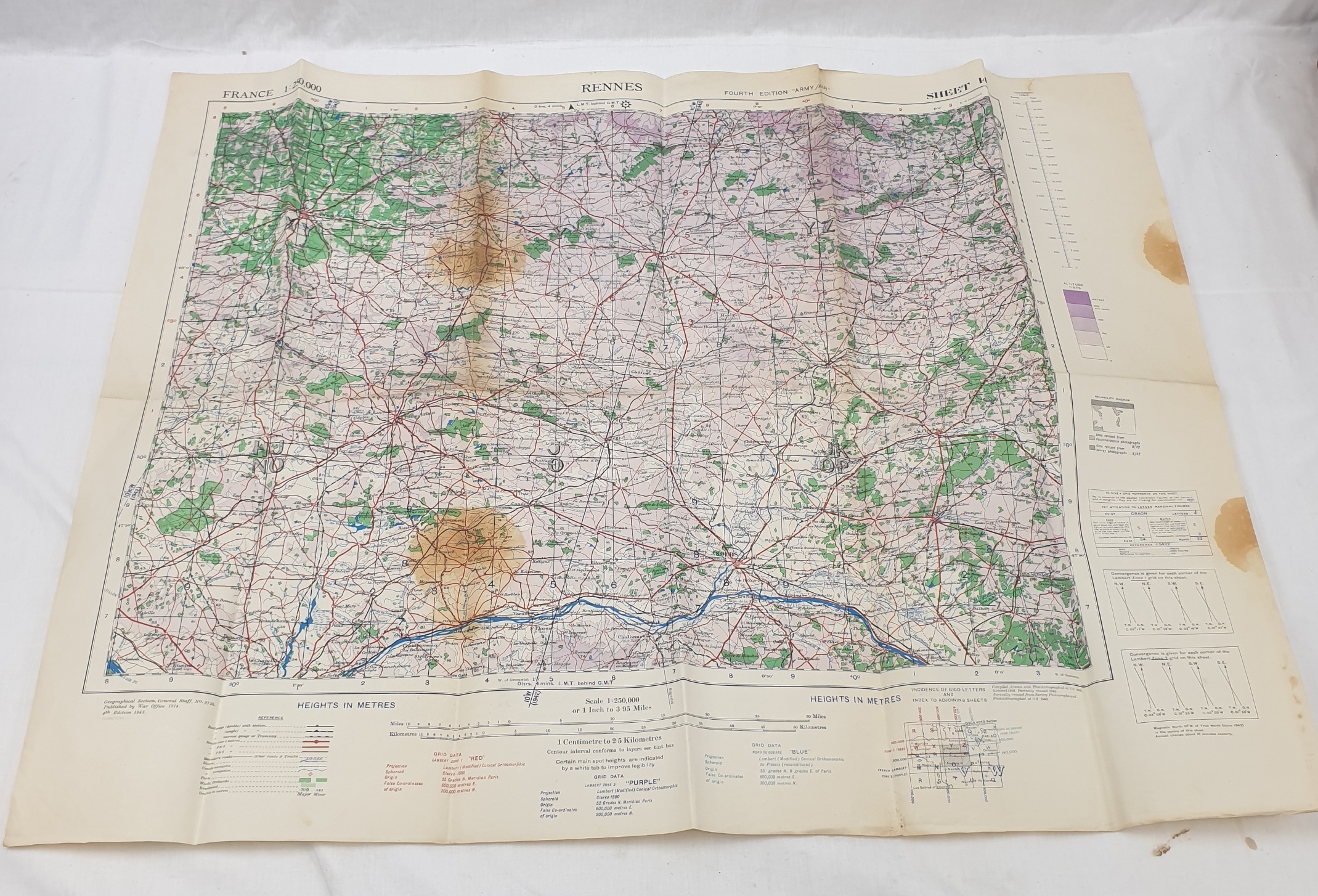 WW2 RAF Navigators 1943 Dated Map Of Central France