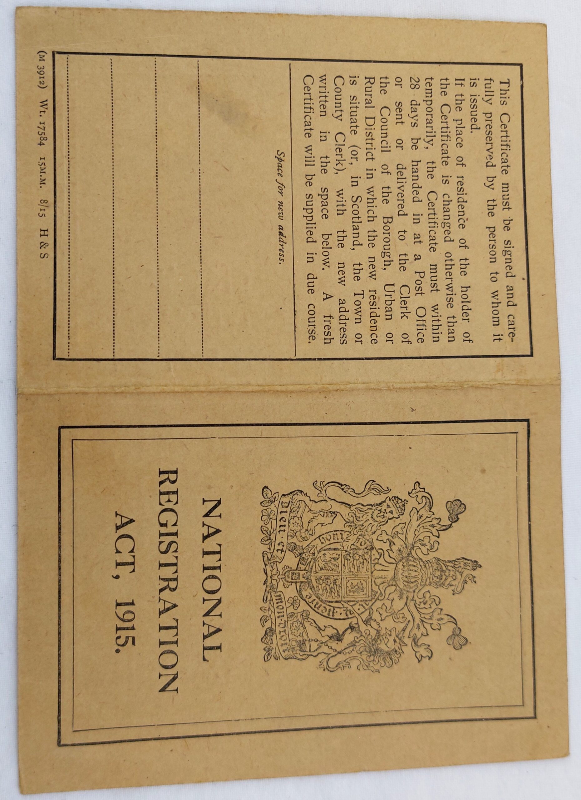 British, WW1, National Registration Act 1915 Identity Card, 'Miss Alice S. Samways' - Image 2