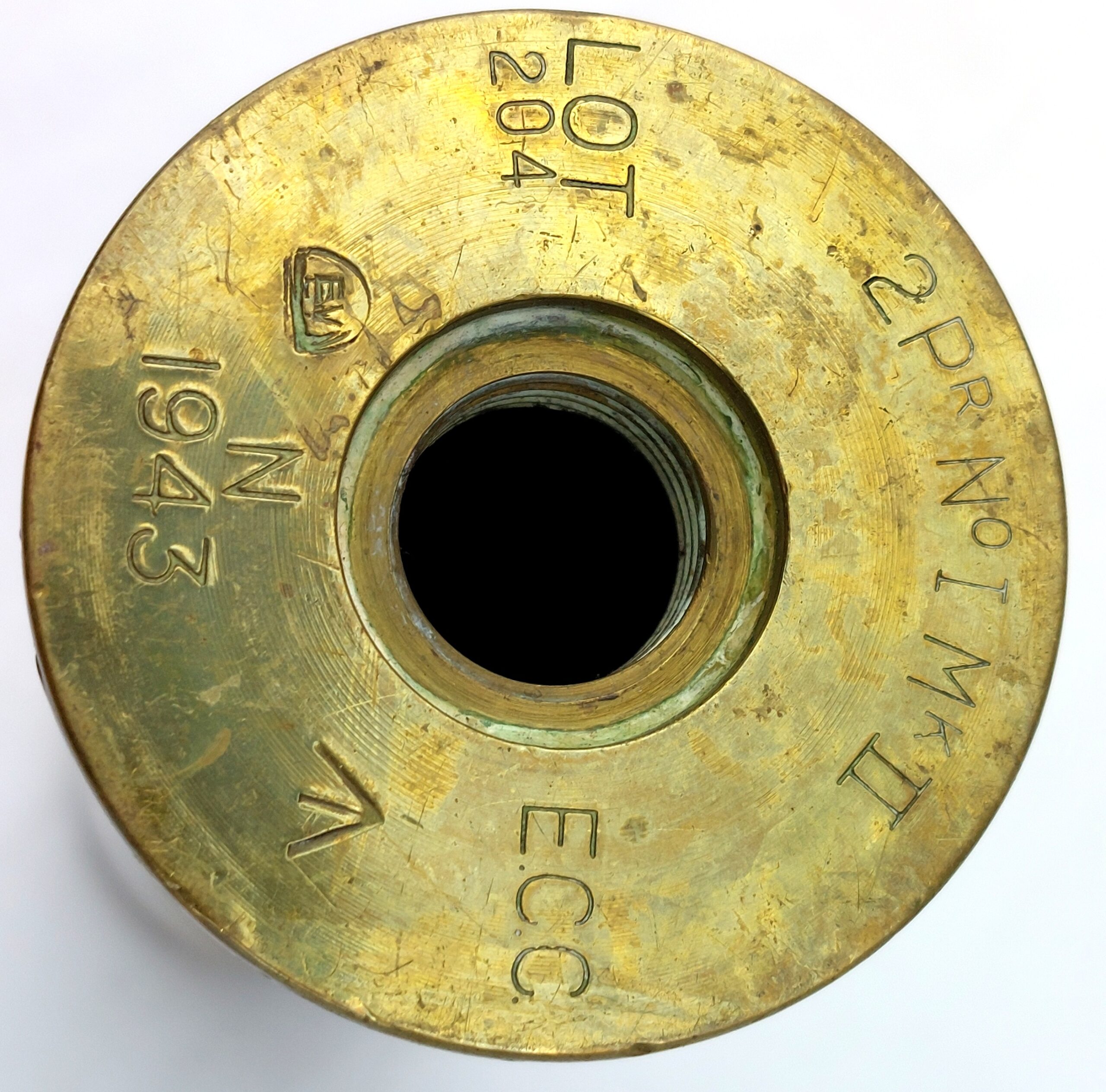 British, WW2, 2 PR Pom Pom Cartridge Case, Dated 1943 (no primer) - Image 4